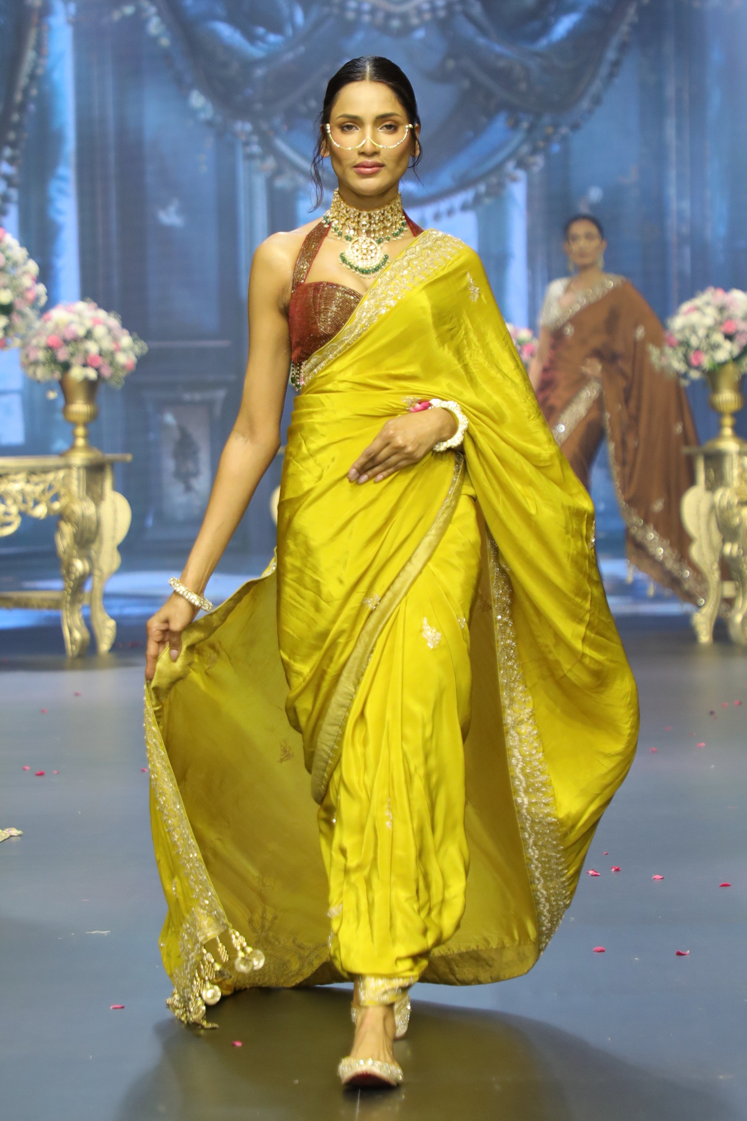Mustard Yellow Crepe Saree