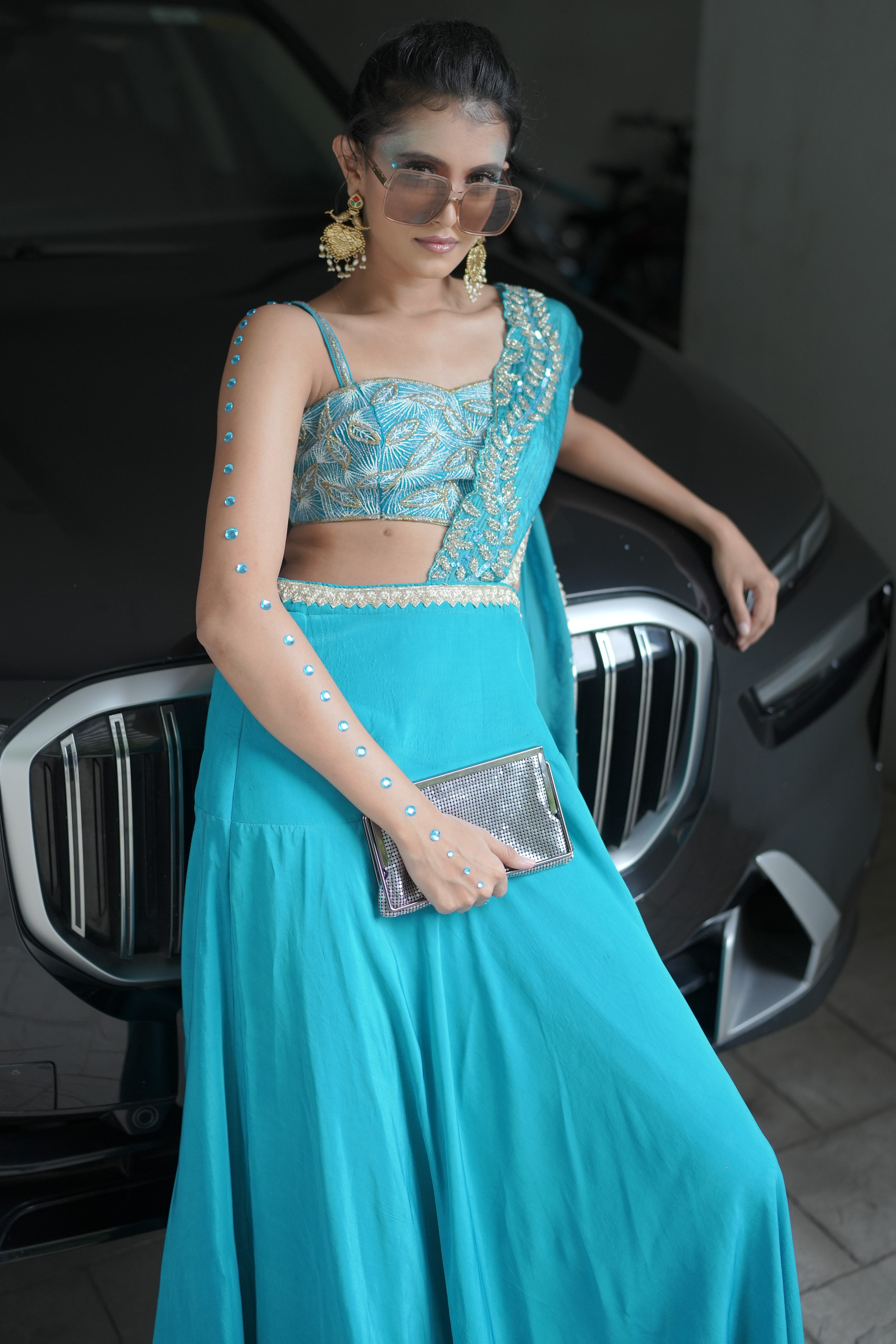 Blue embroidered two – piece set