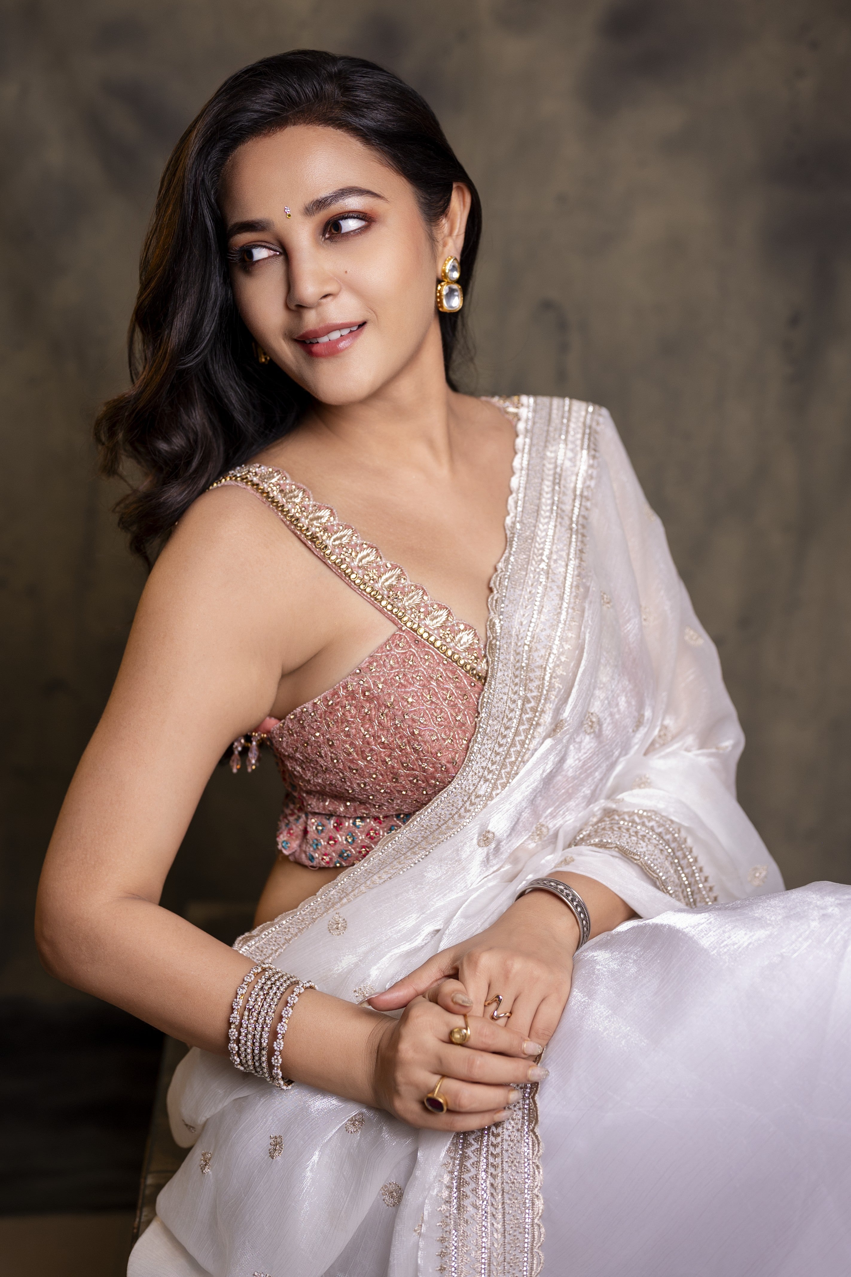 Ivory tissue silk saree set