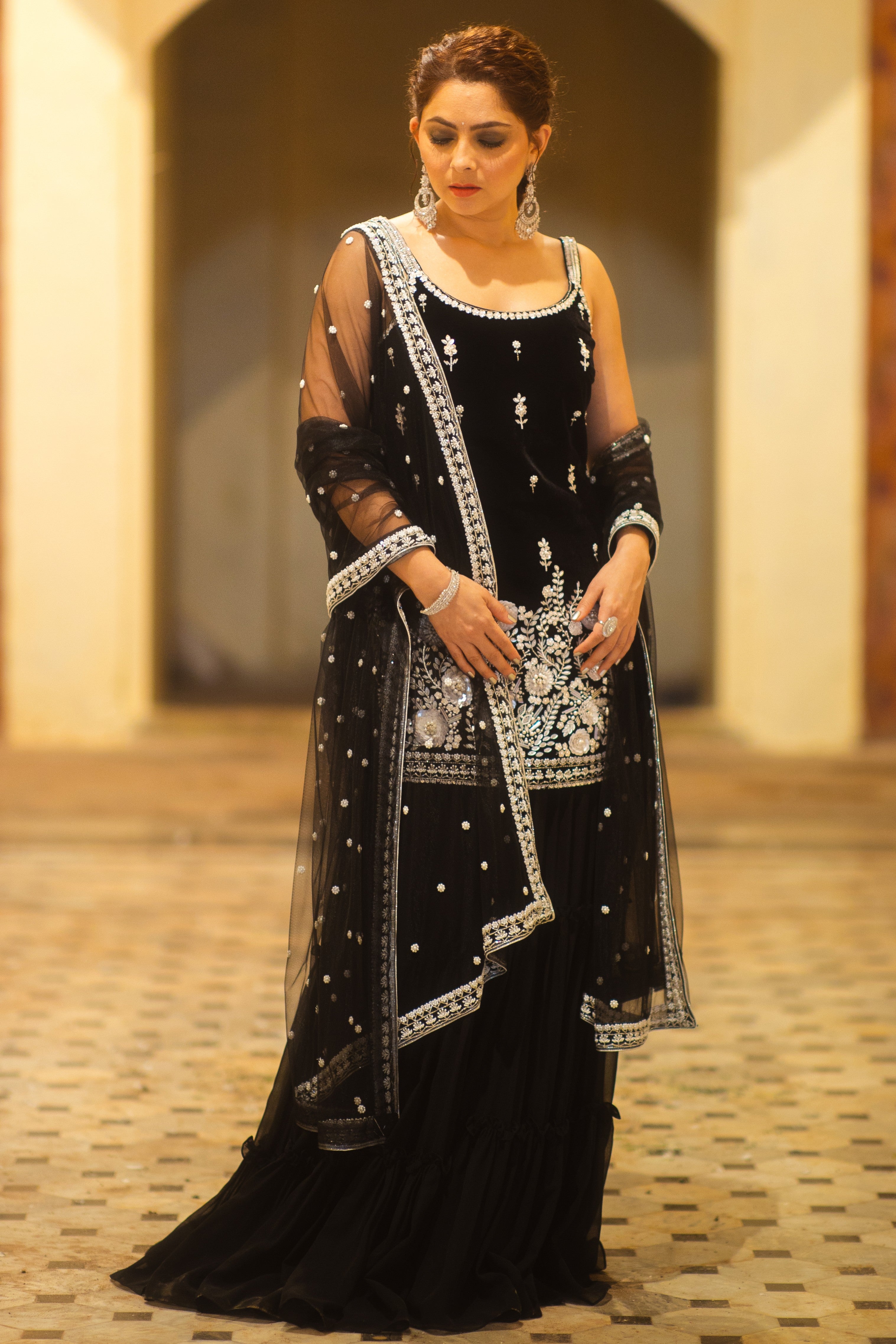 Black sequin sharara set