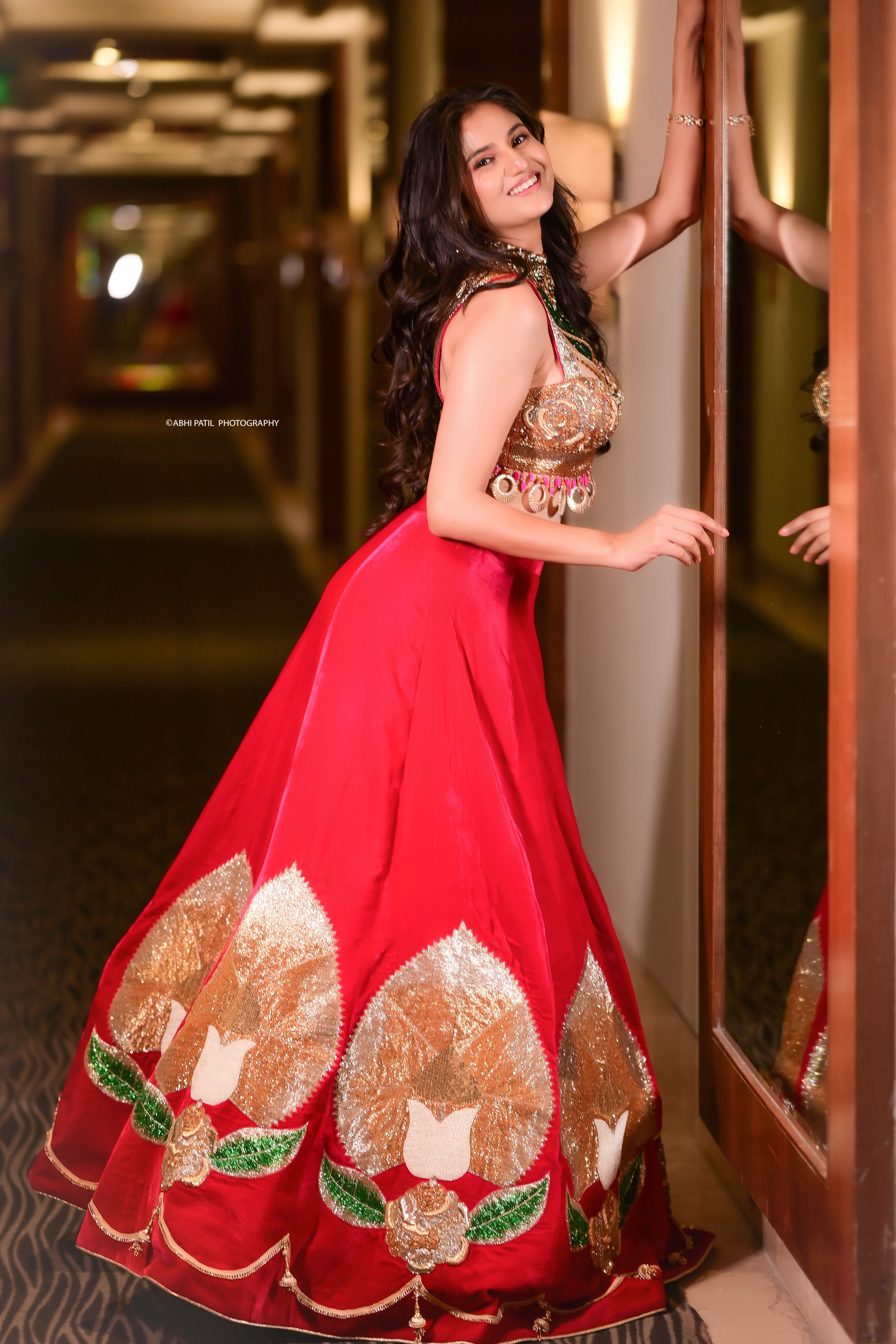 Two toned red and gold lehenga set