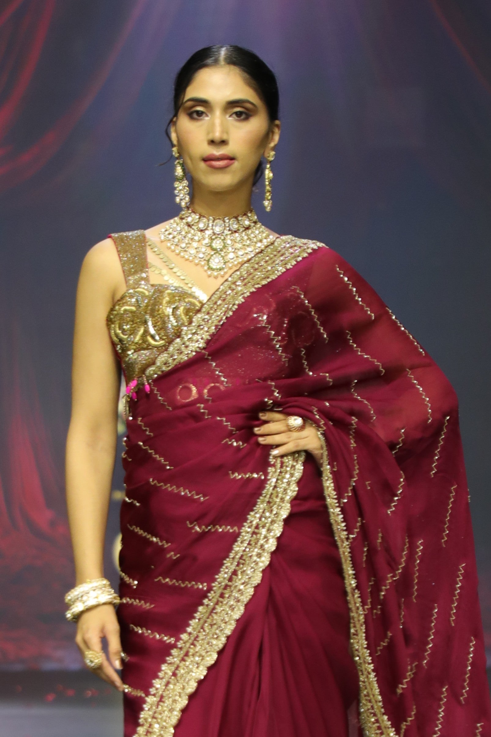 Magenta embroidered saree