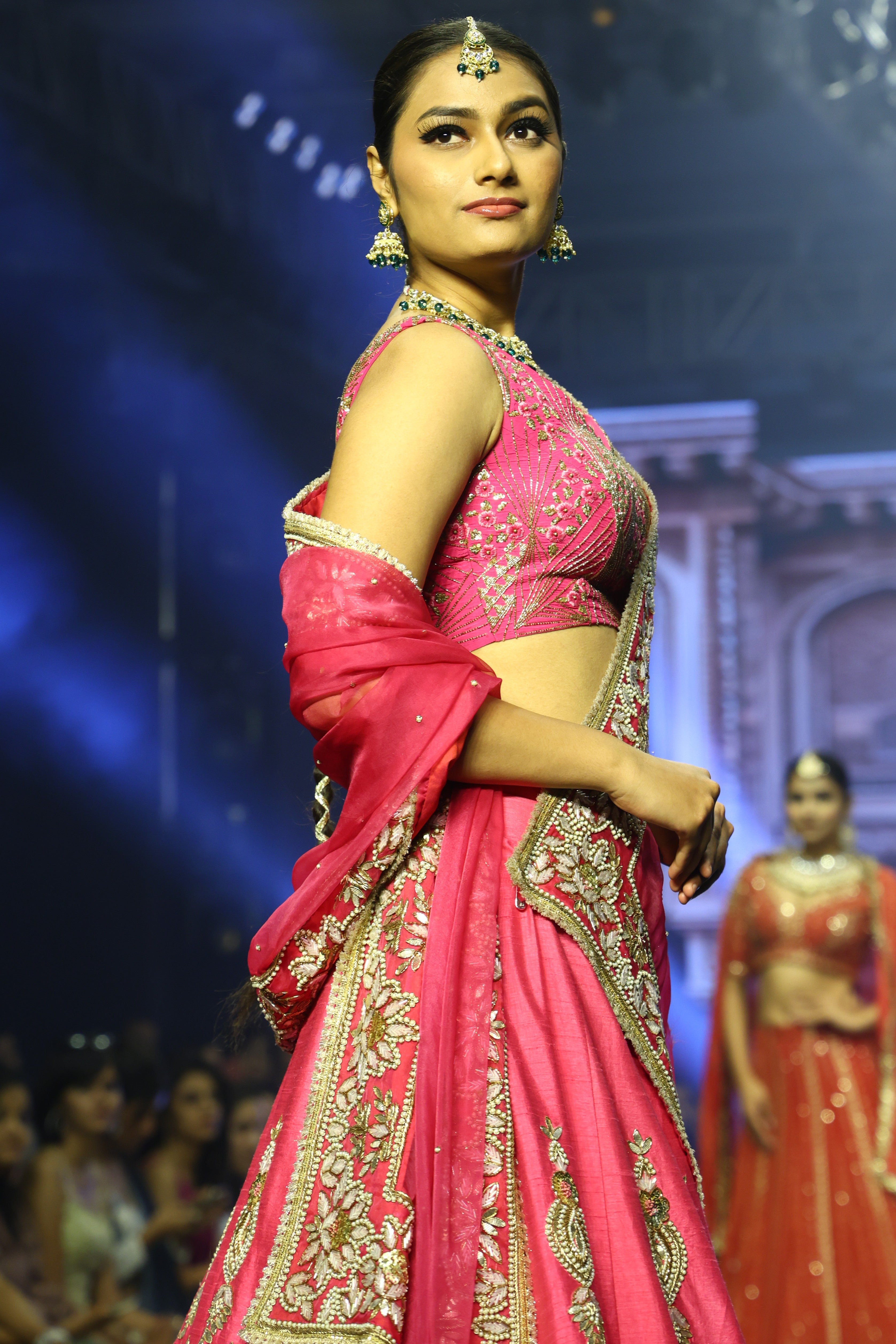 Pink cutdana embroidered lehenga set