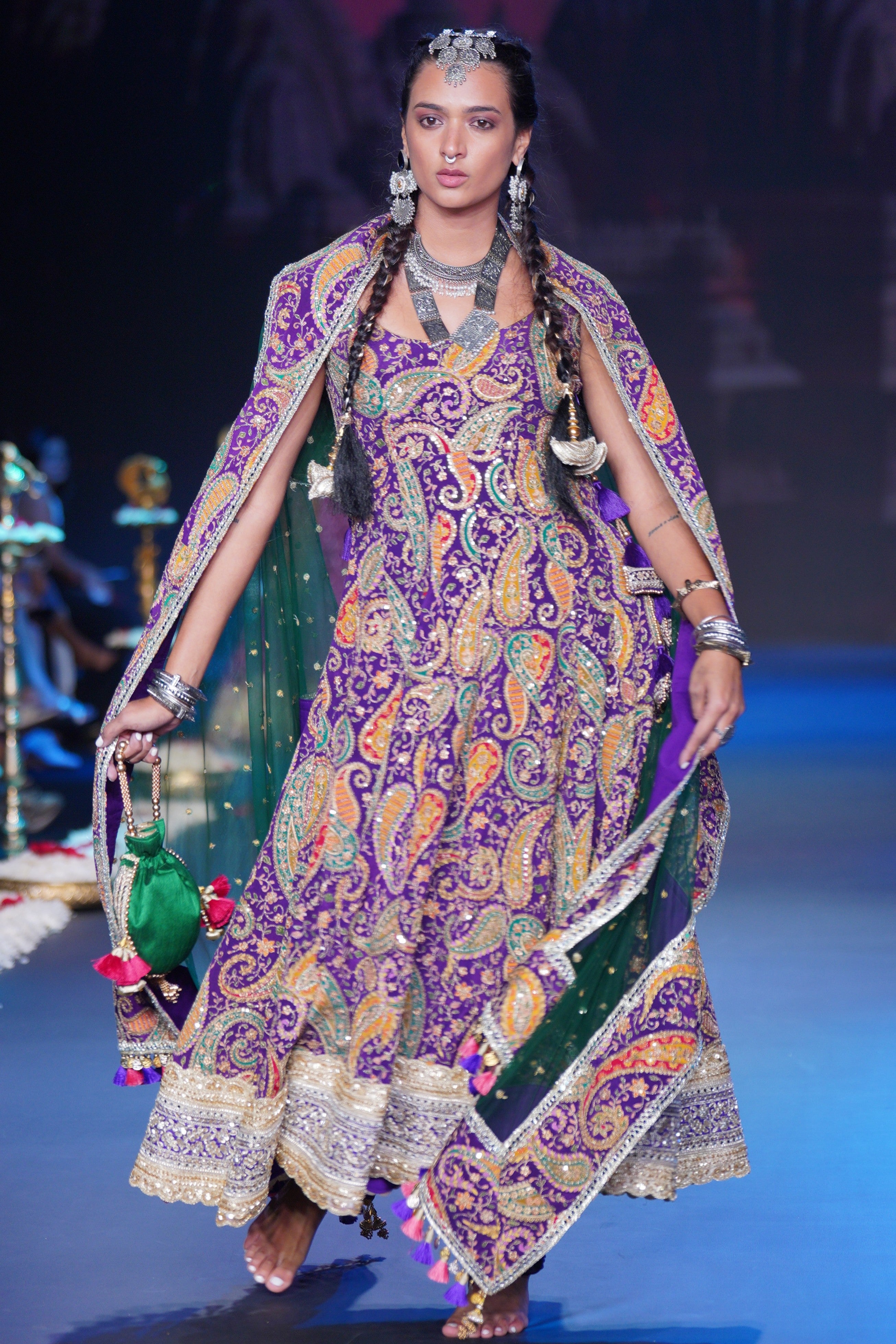 Paisley printed Anarkali set with srinathji print on dupatta