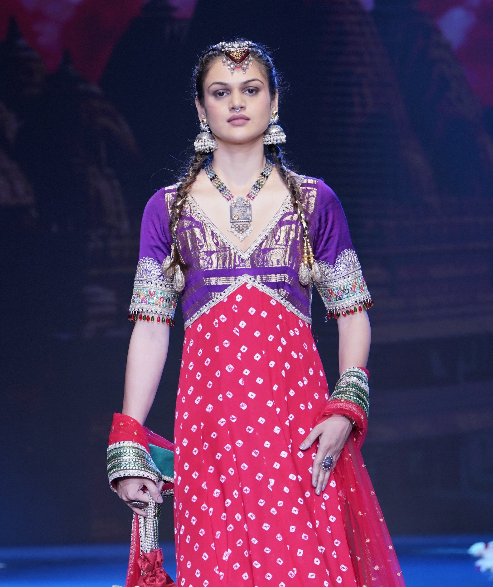 Dual tone Bandhani Anarkali set