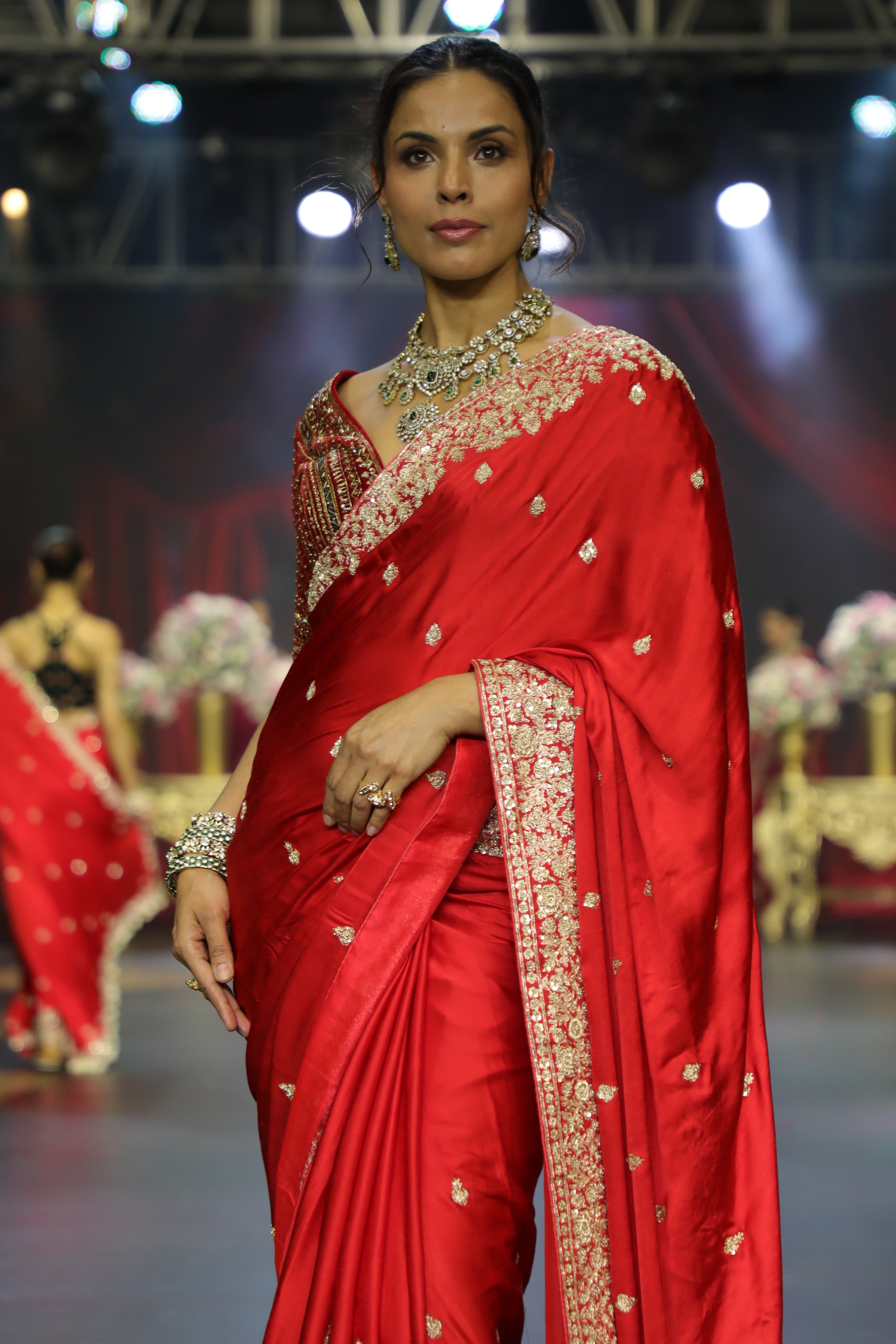 Red embroidered saree