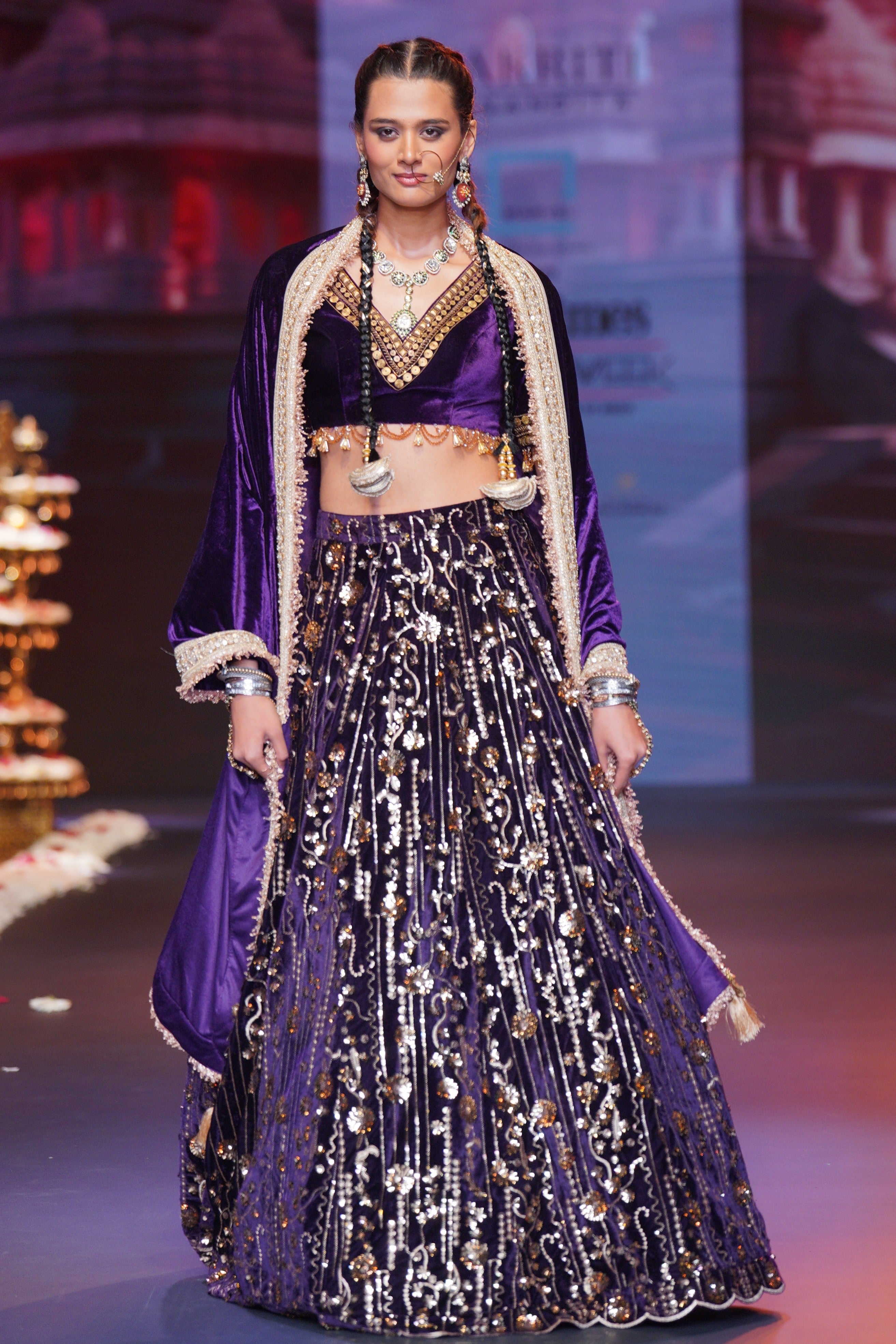 Purple sequin embroidered lehenga set