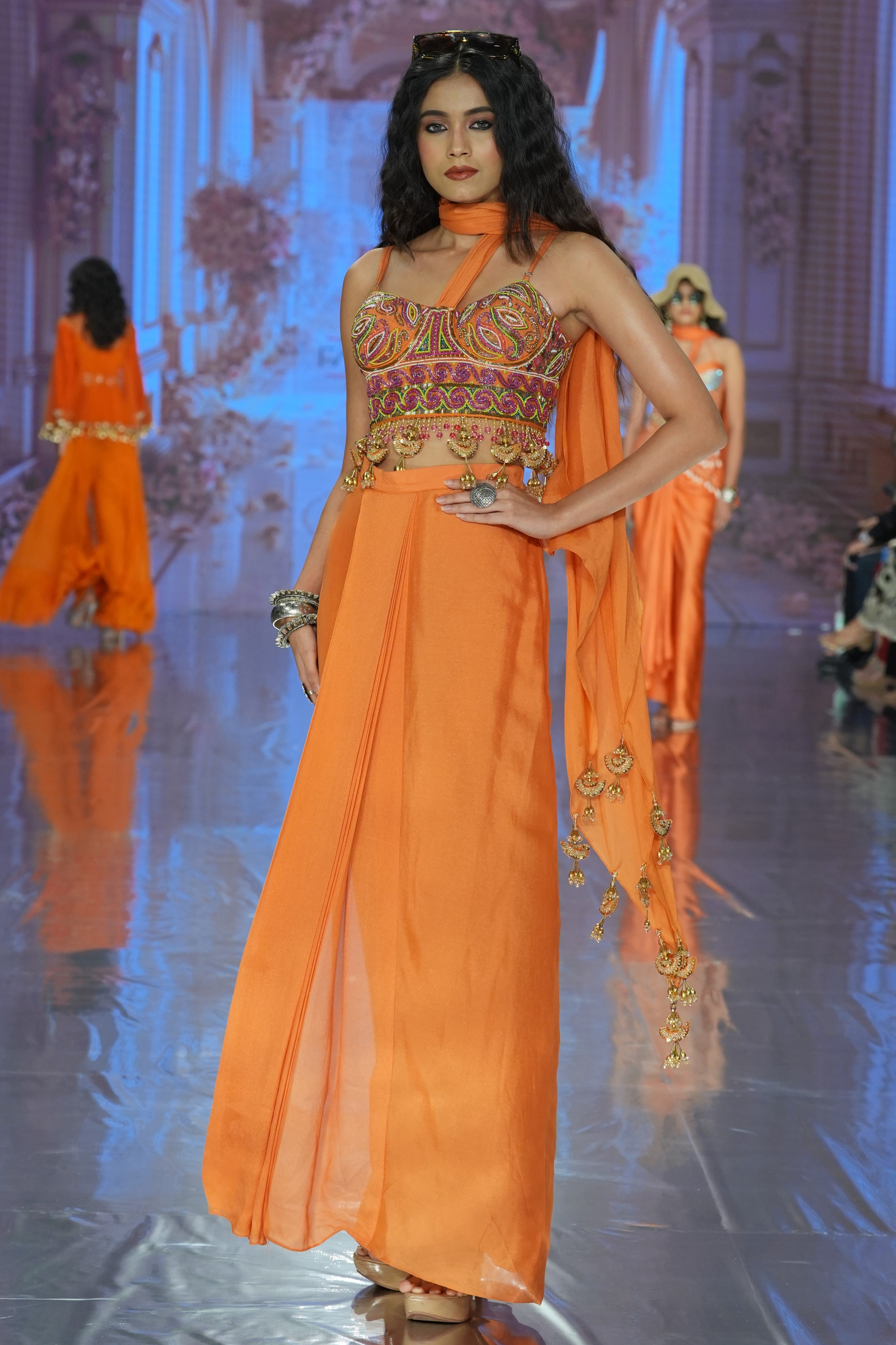 Front pleated skirt and blouse