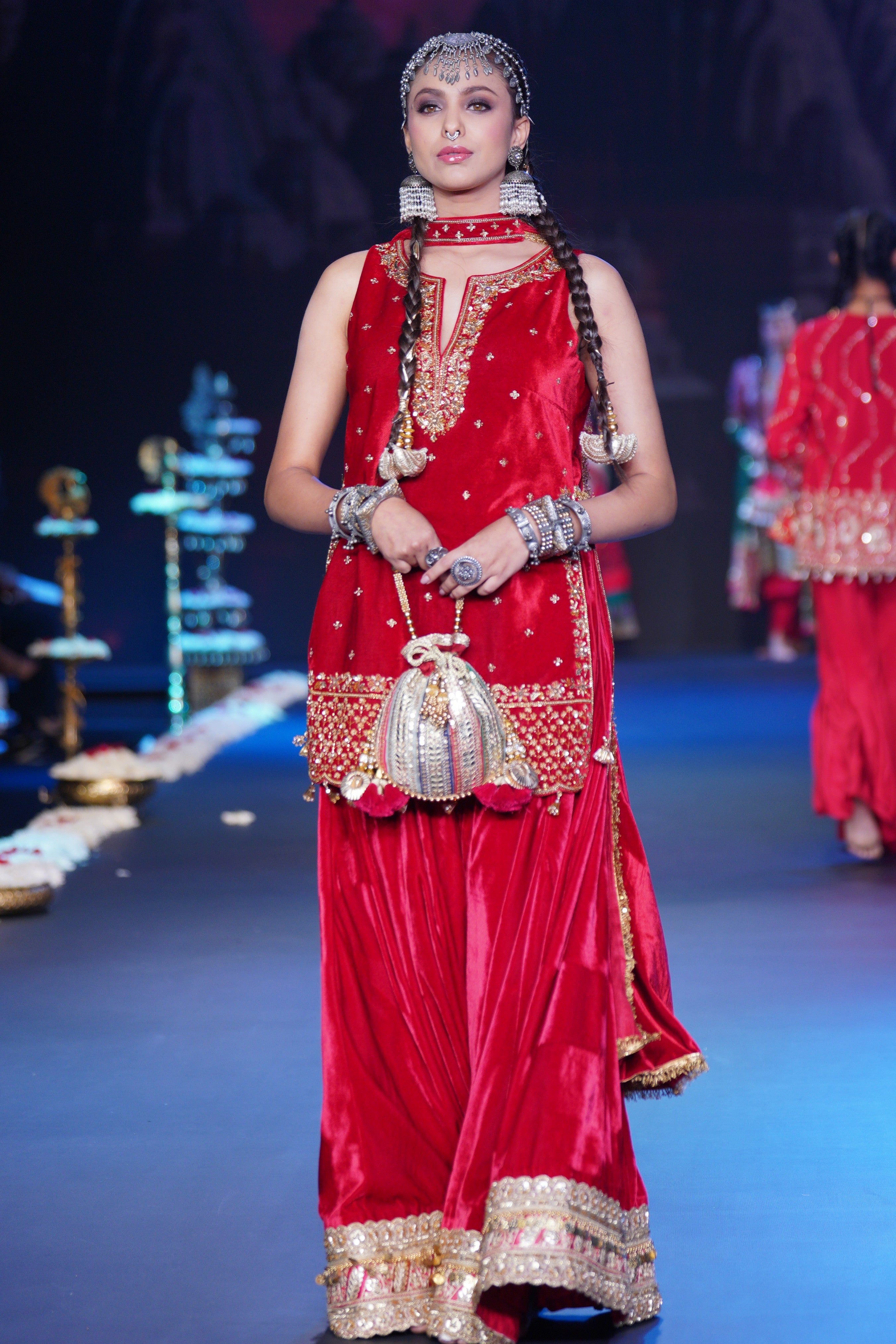 Tirupati inspired red palazzo set