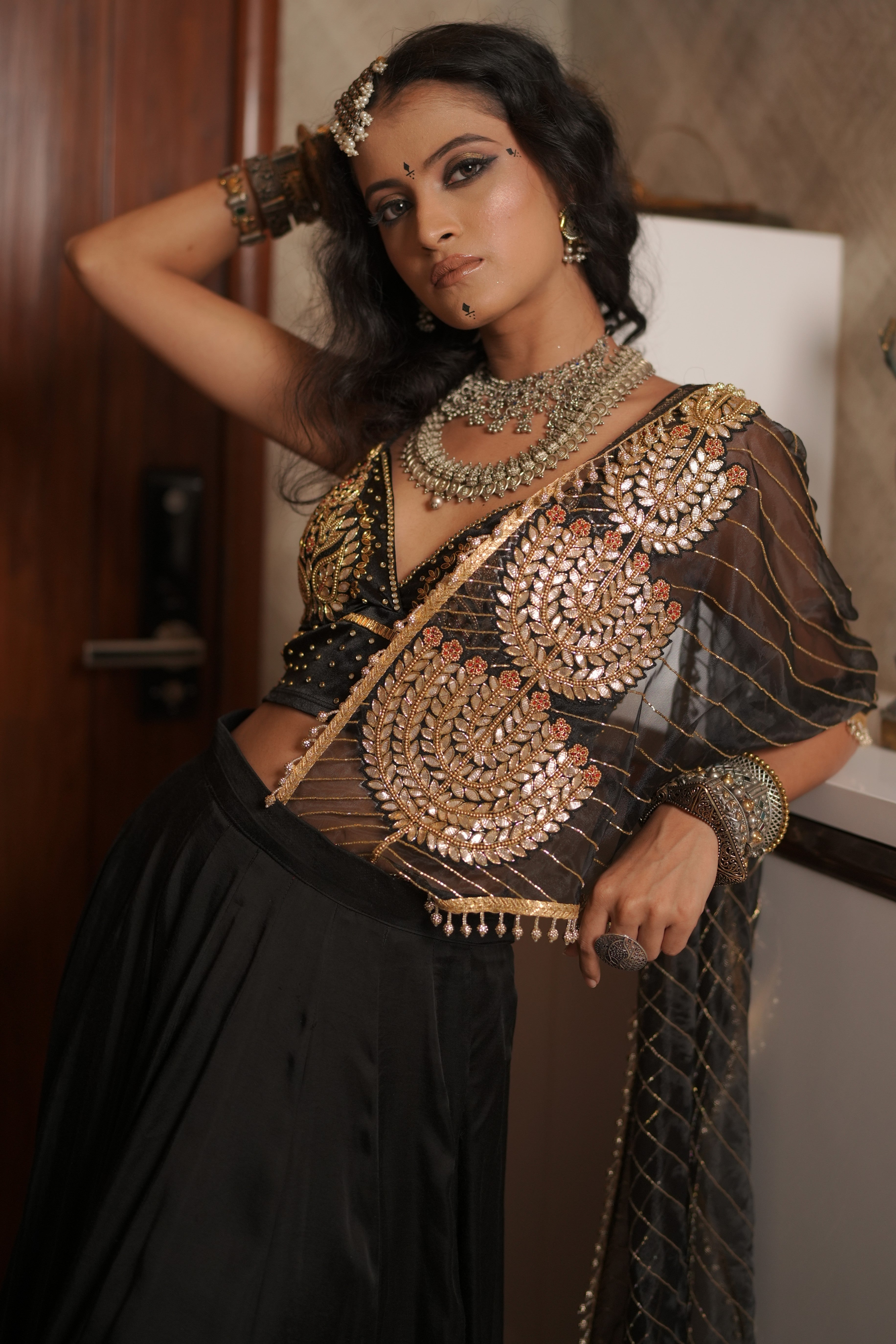 Black cutdana embroidered lehenga set