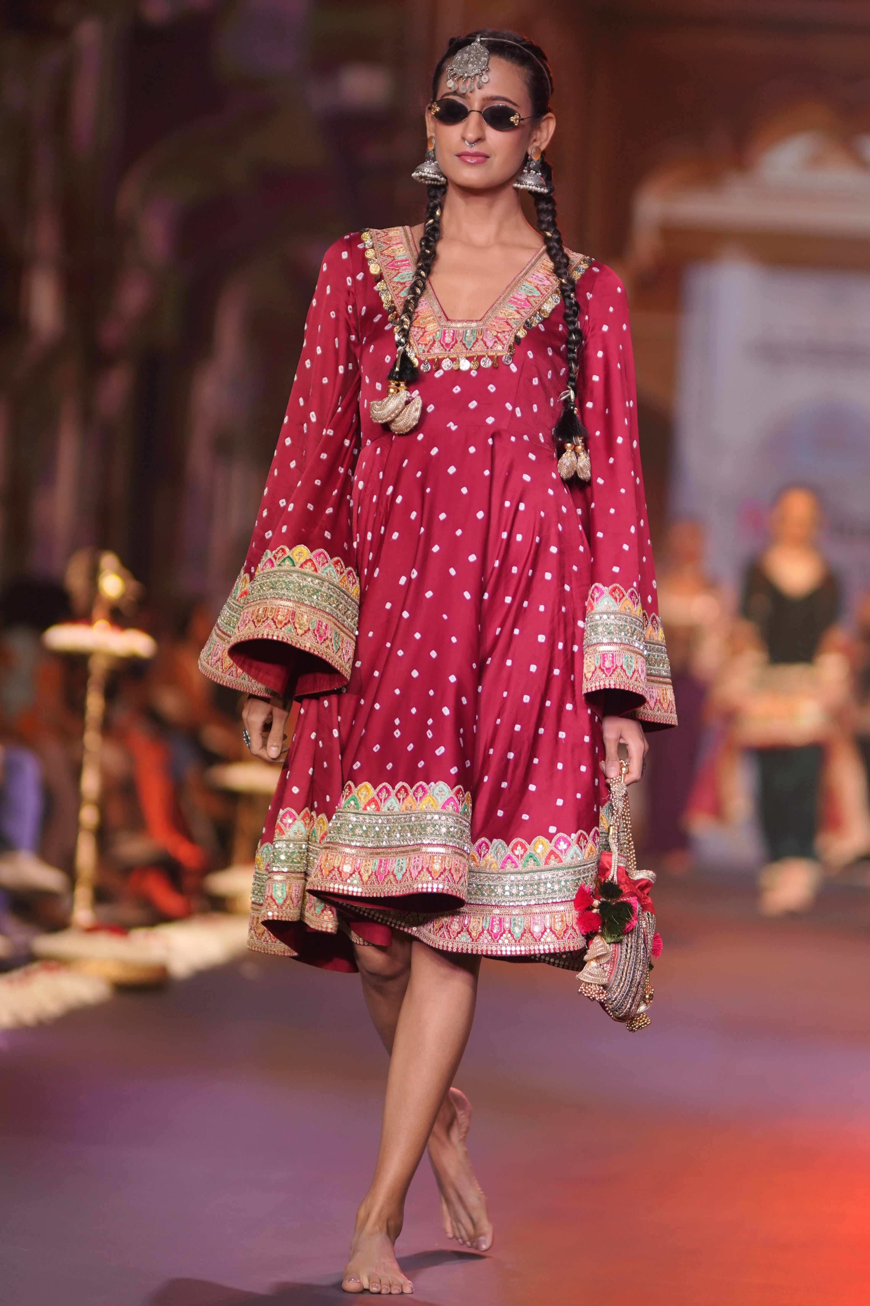 Red bandhani dress with srinathji print