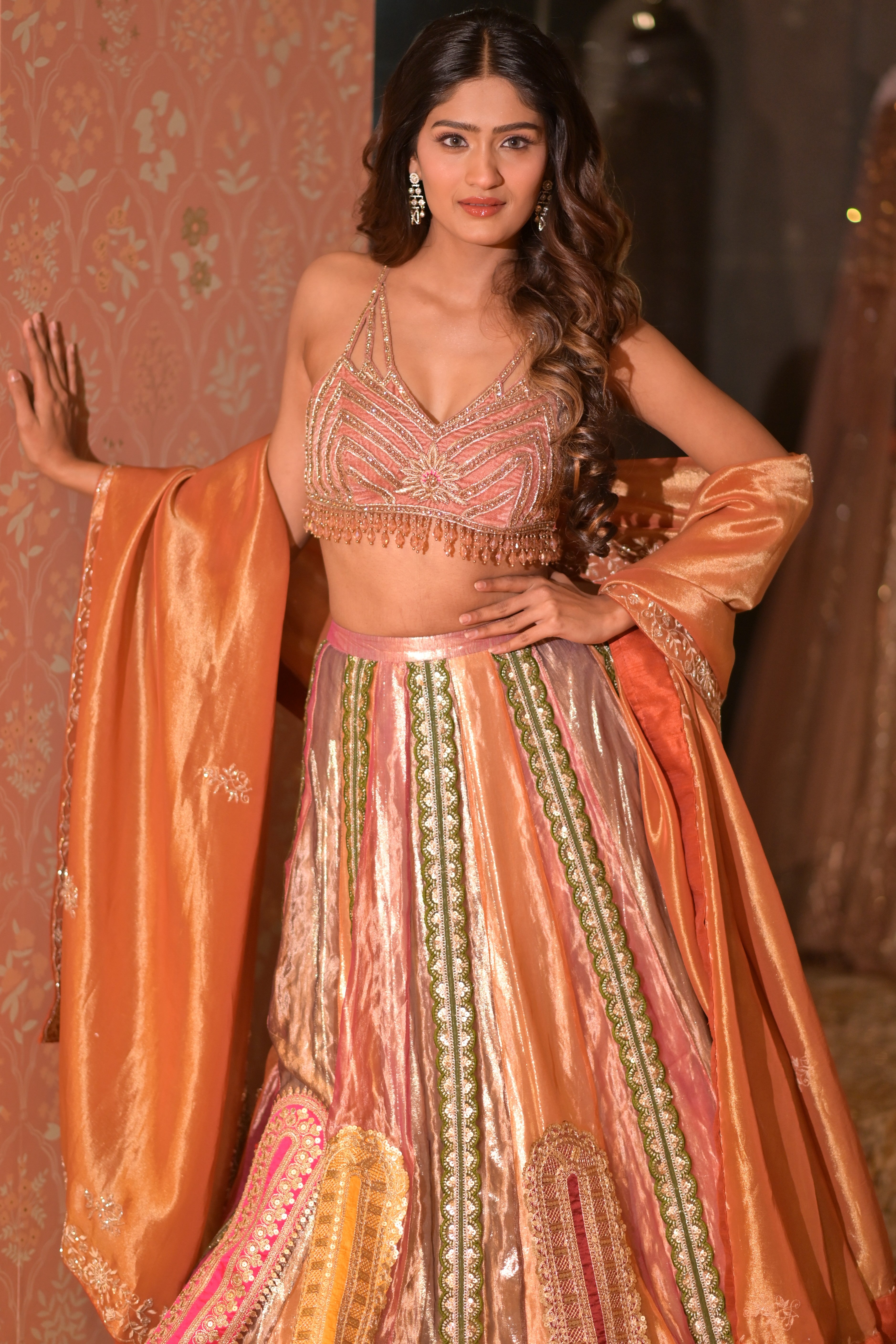 Multi color embroidered lehenga set