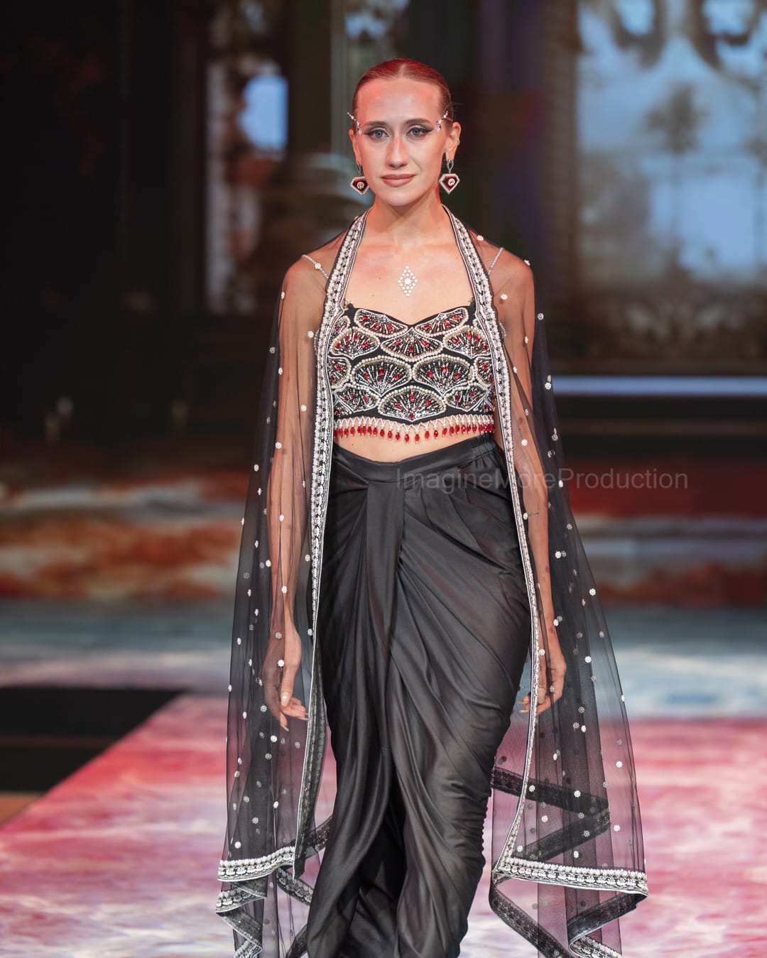 Black embroidered three- piece set