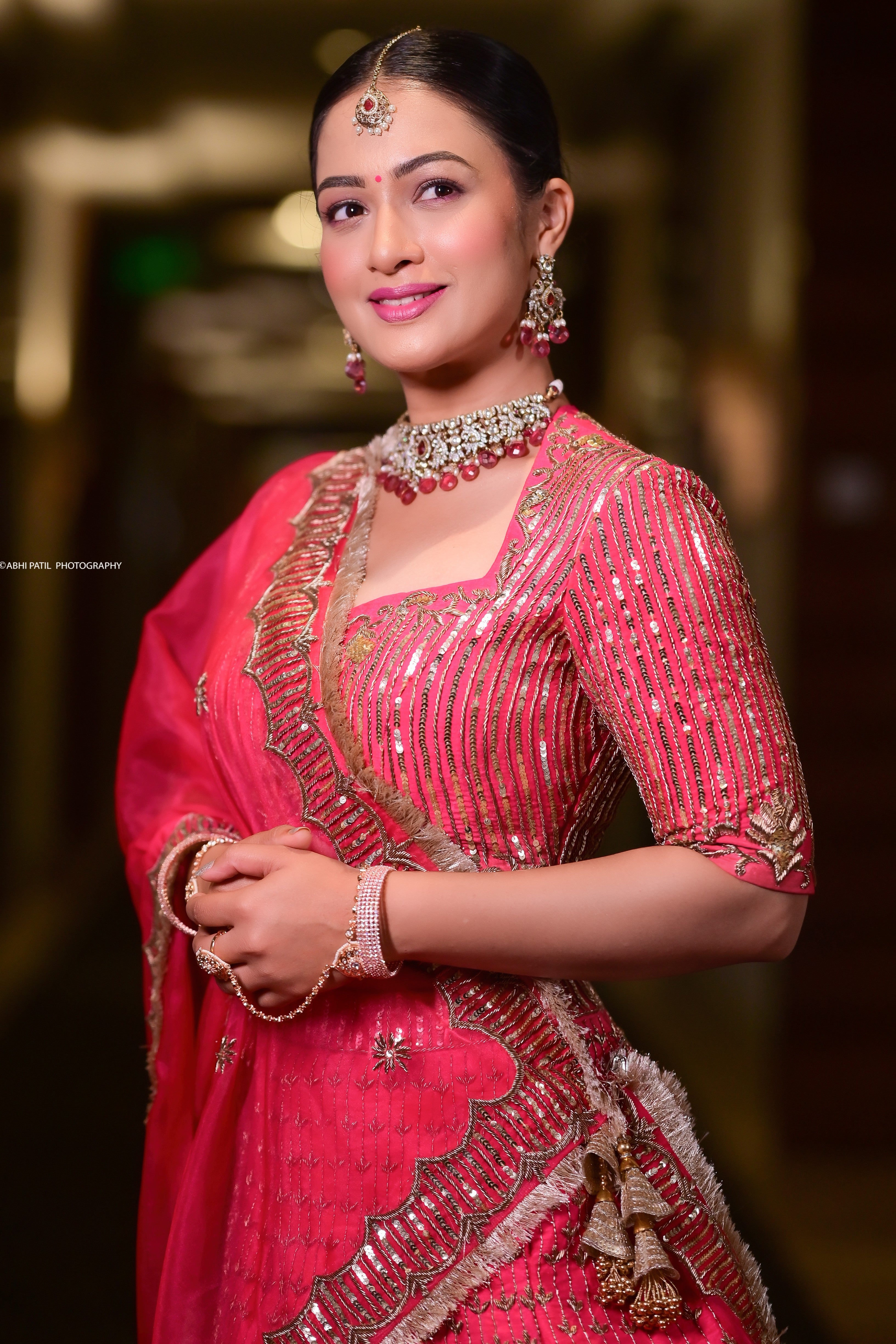 Pink raw silk embroidered lehenga set
