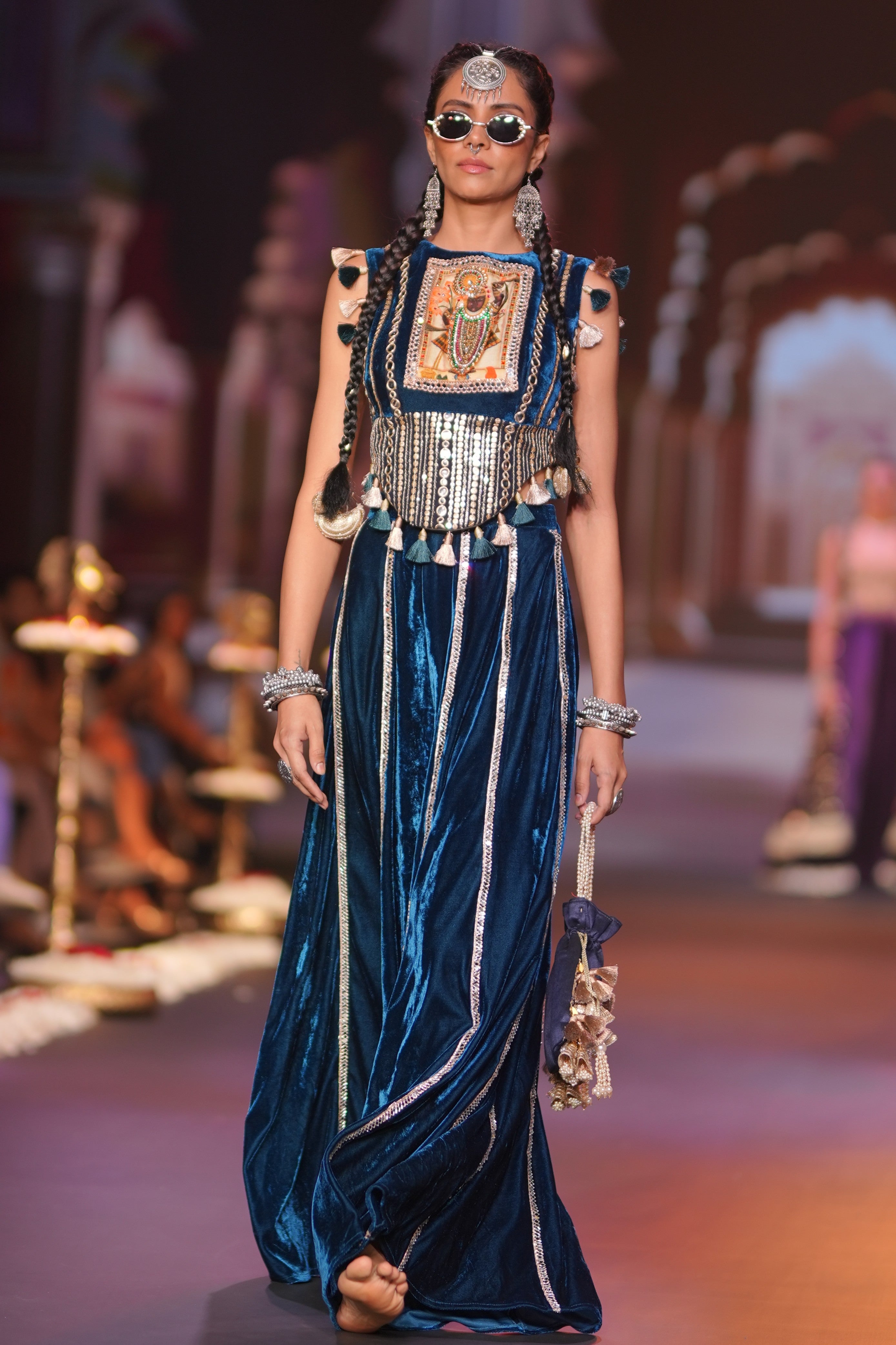 Blue embroidered with Srinathji print palazzo set