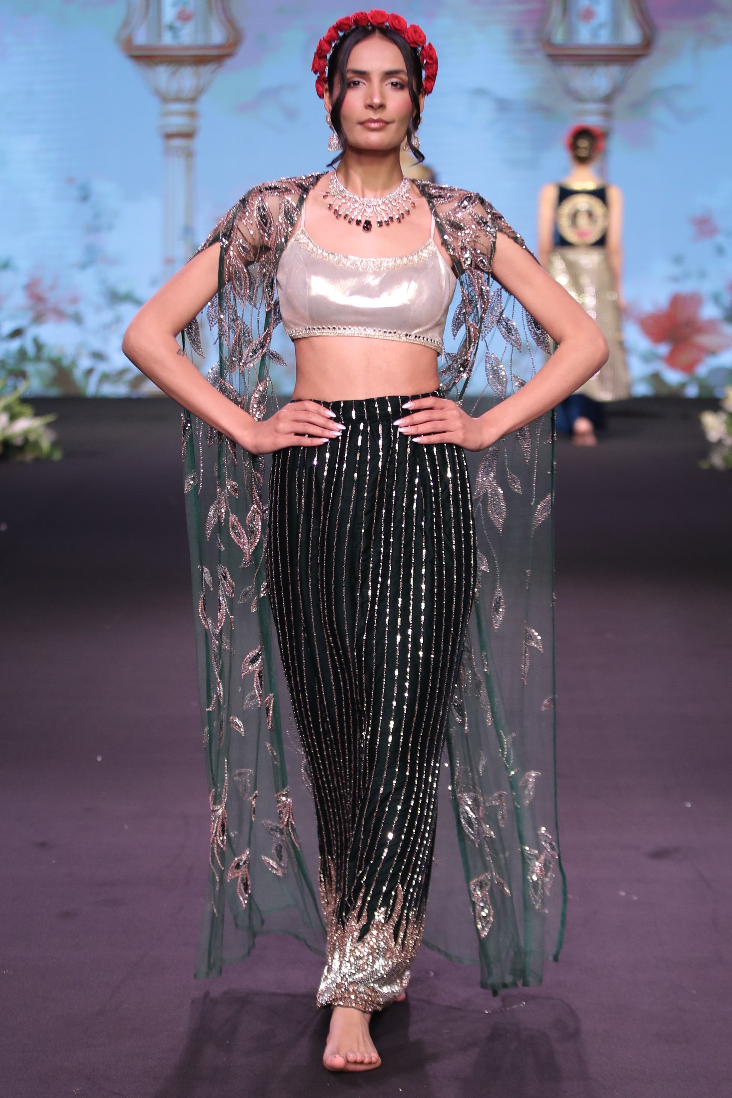 Two toned cutdana embroidered three- piece set