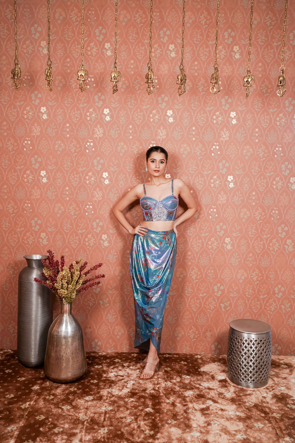 Blue Corset Drape Dress