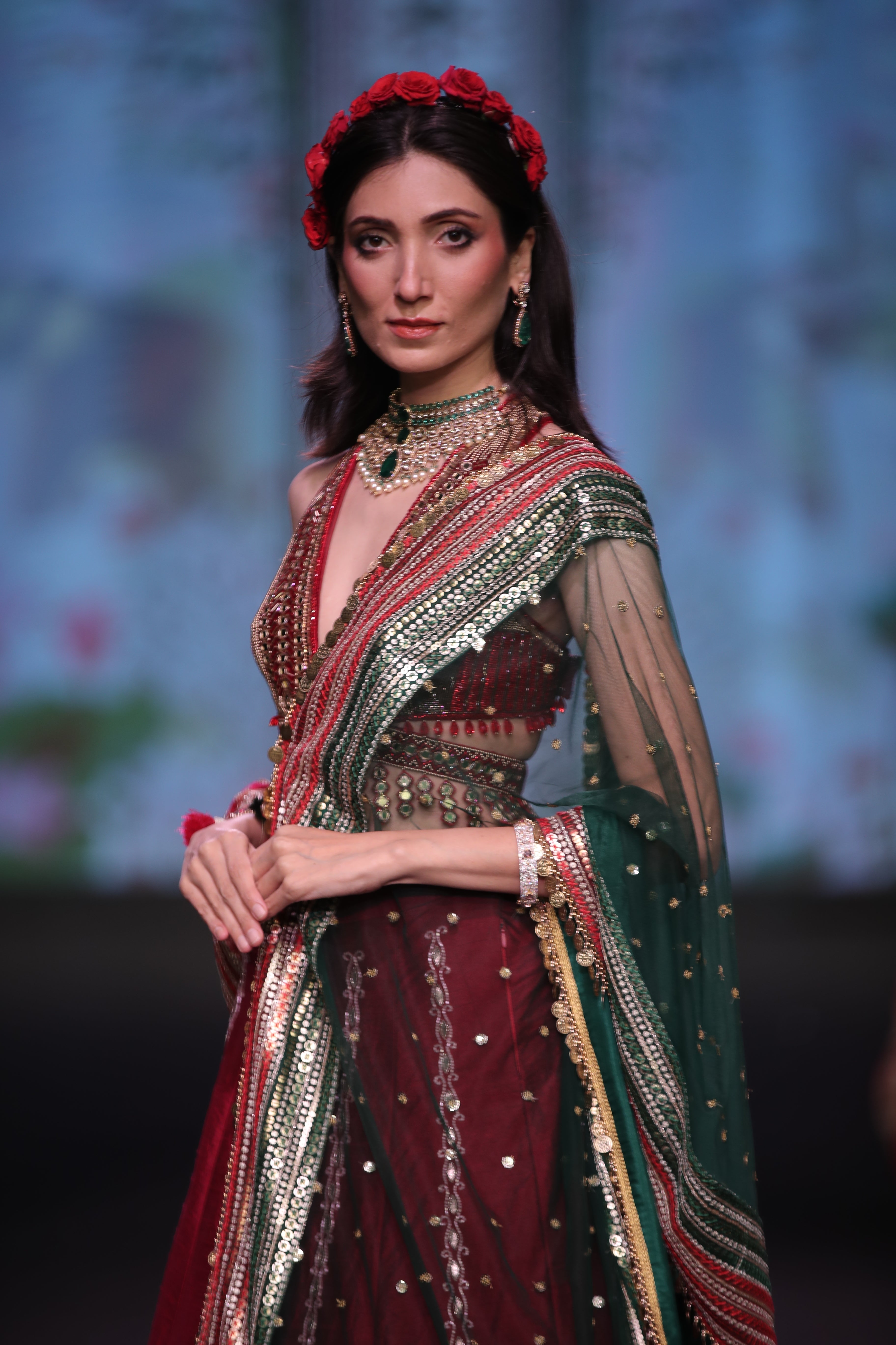 Maroon raw silk embroidered lehenga set