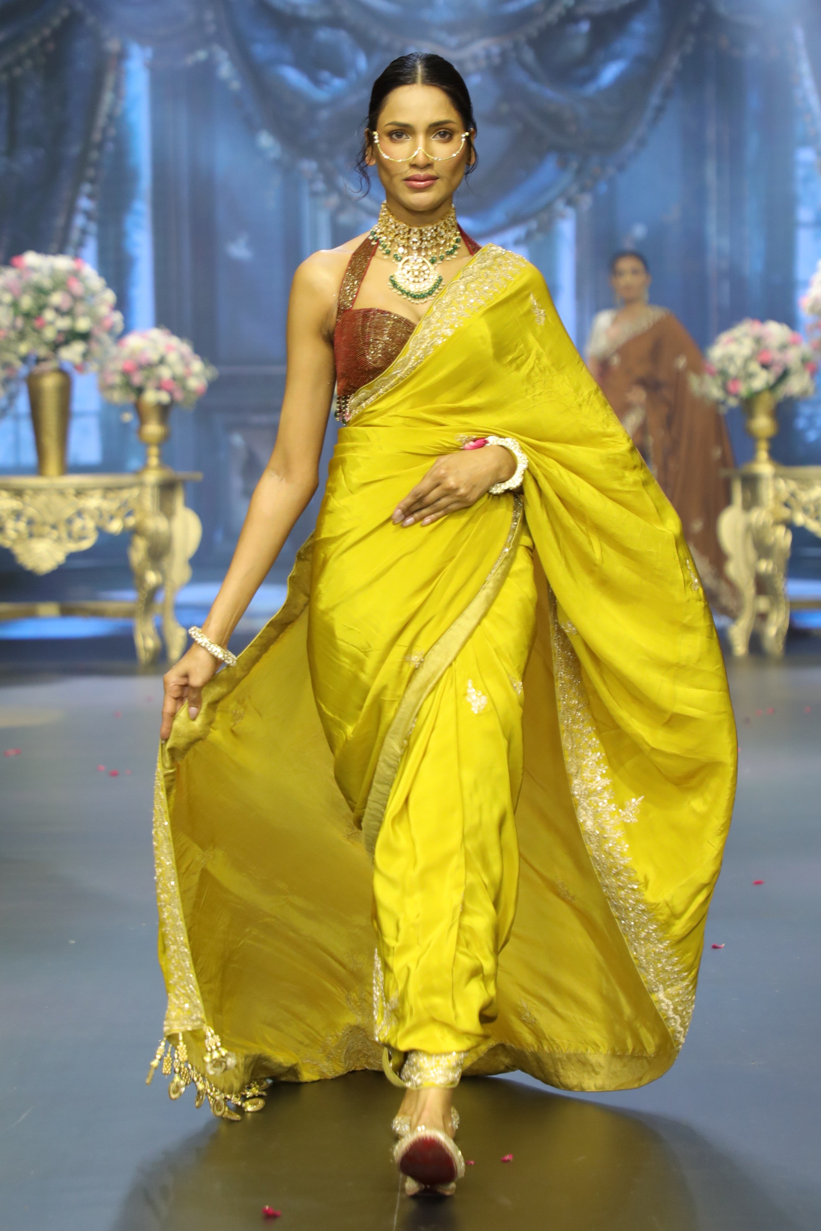 Mustard Yellow Crepe Saree