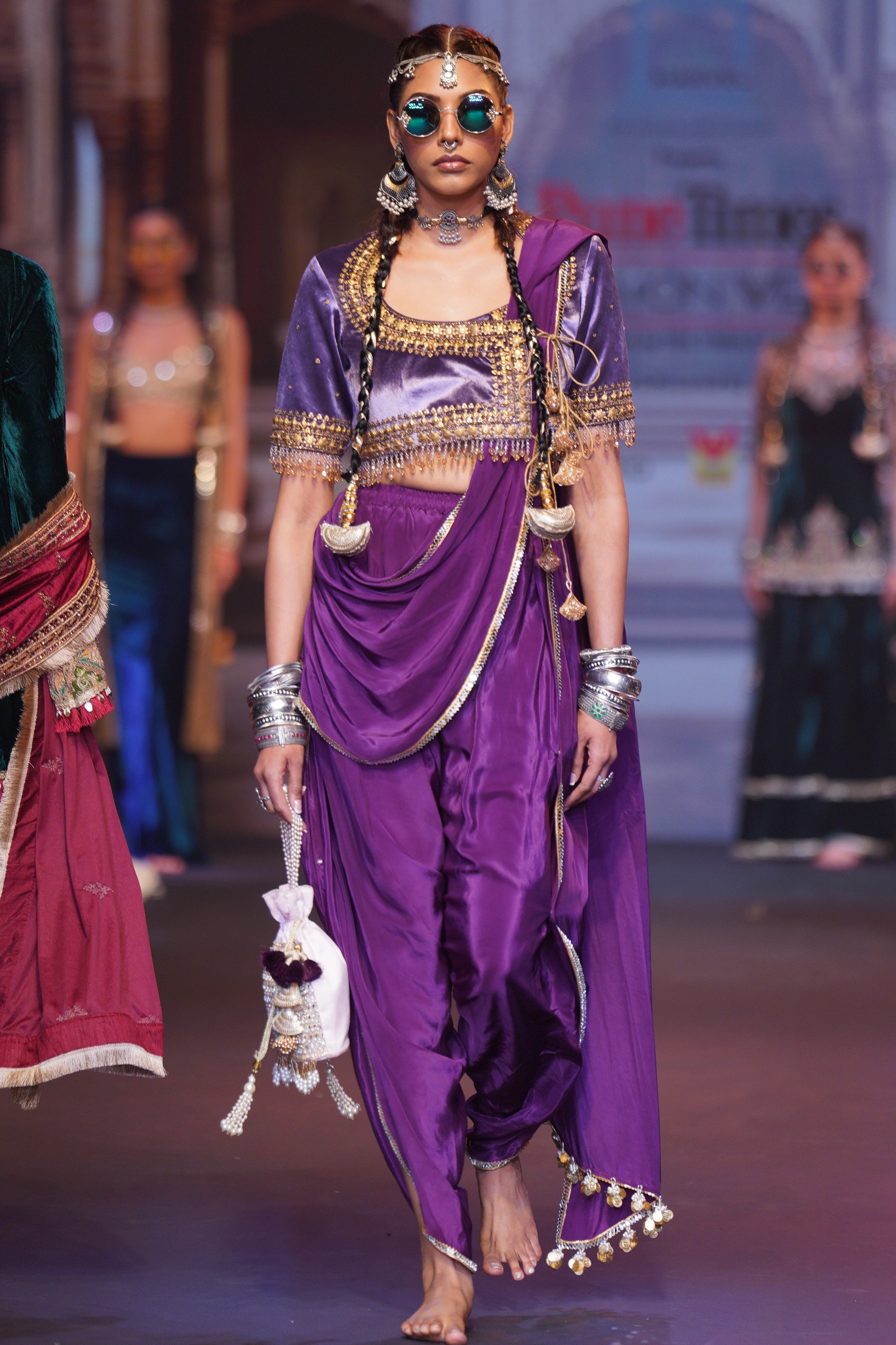 Lilac dhoti drape style two- piece set