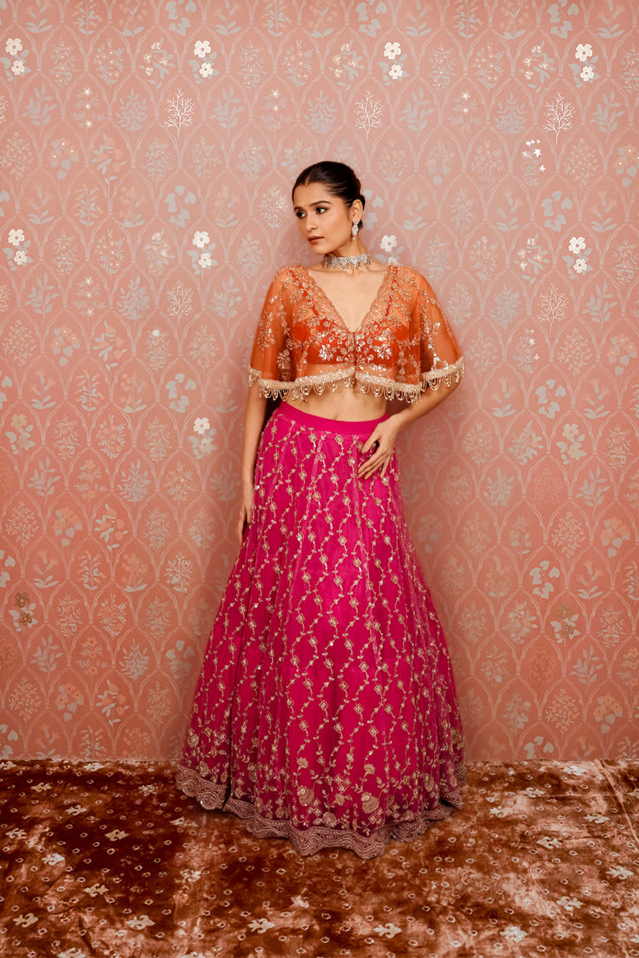 Dual Tone Lehenga Set With Cape