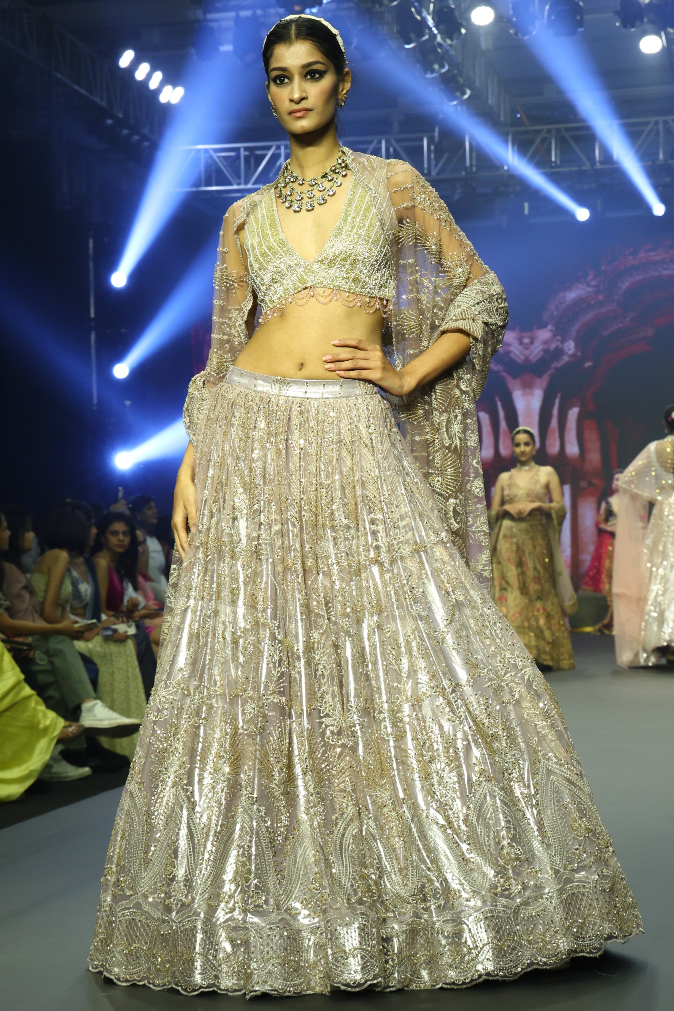 Gold metallic cutdana embroidery lehenga set
