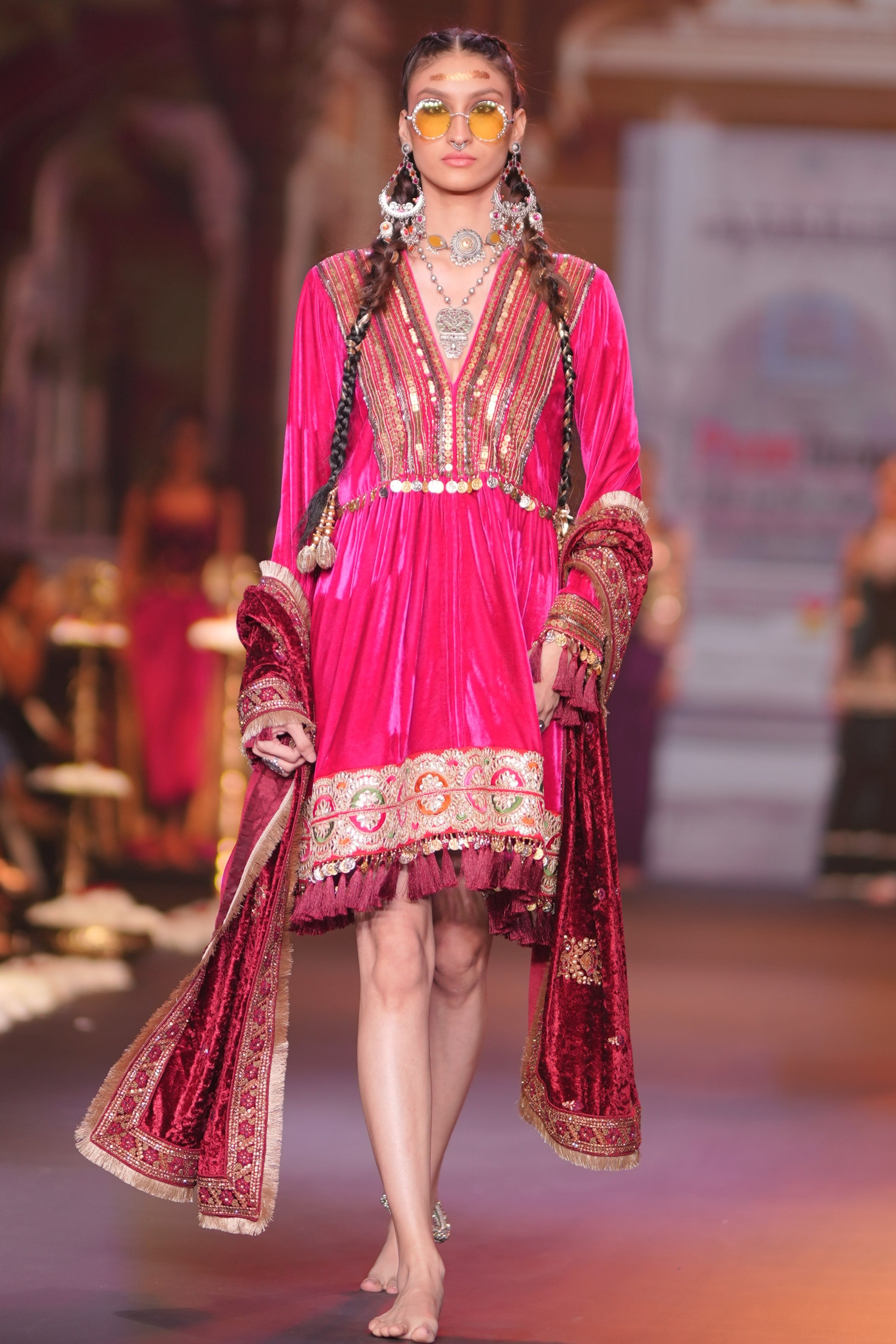 Red dress with laxmiji embroidery at back