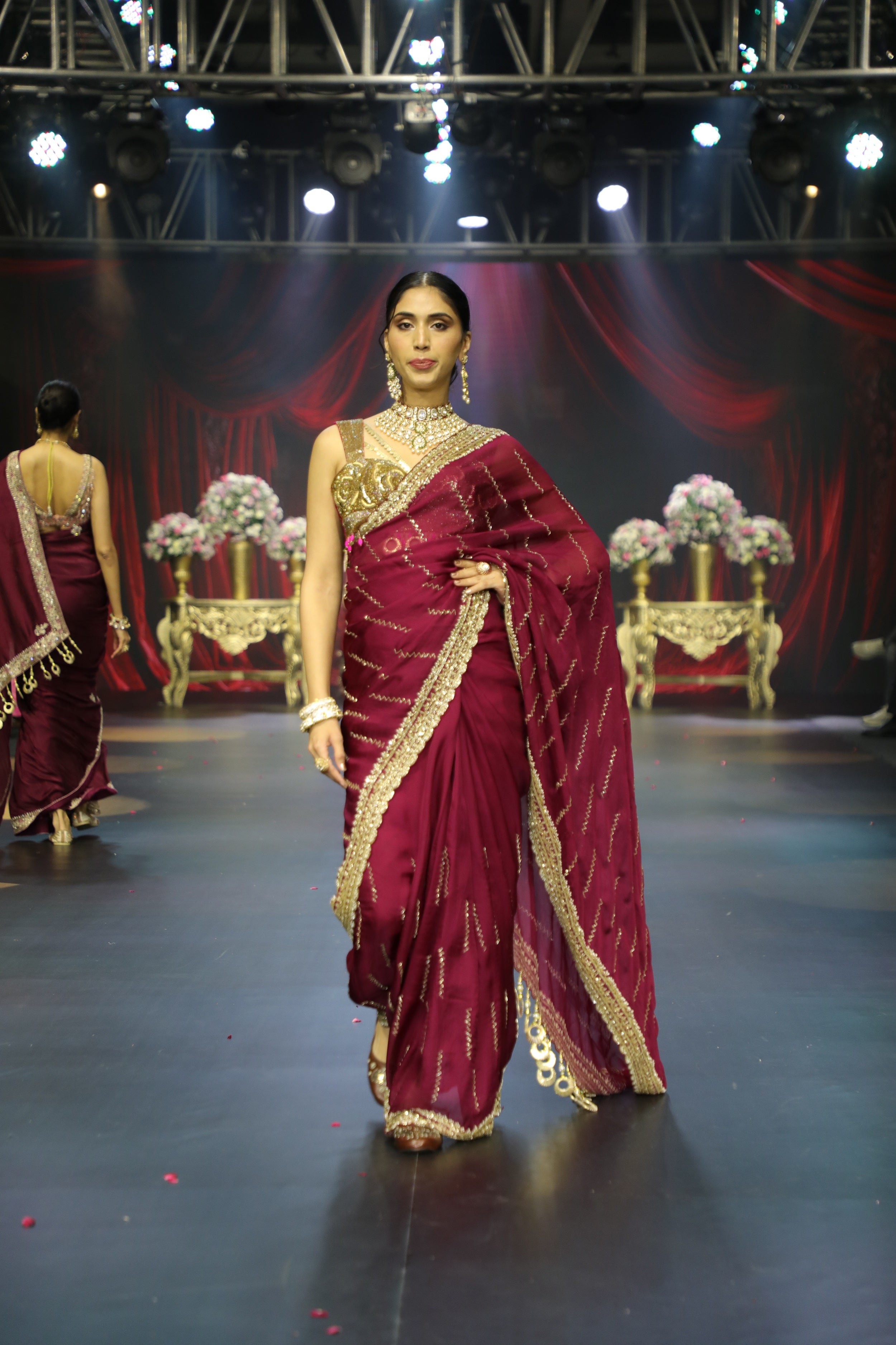 Magenta embroidered saree