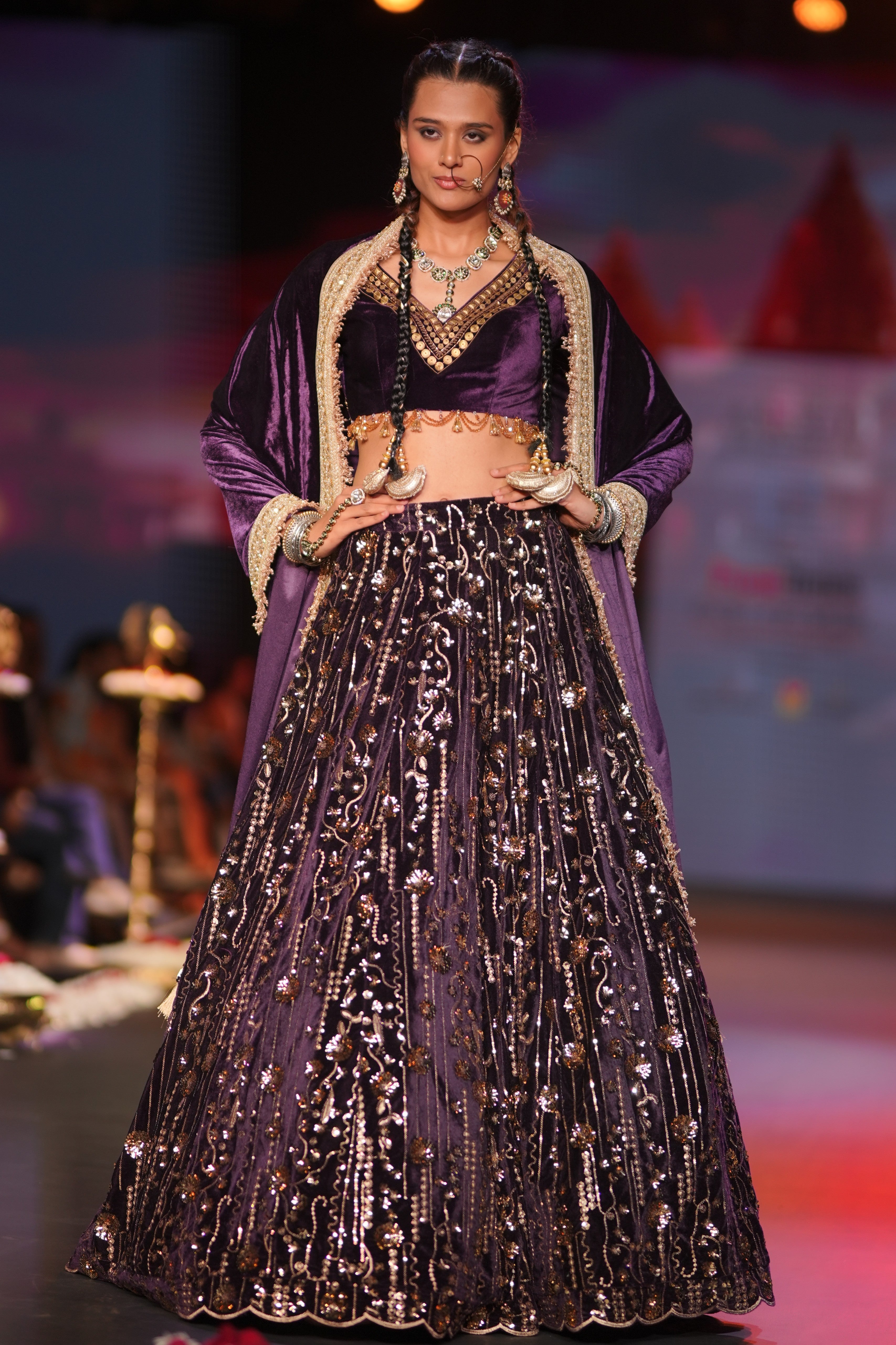 Purple sequin embroidered lehenga set
