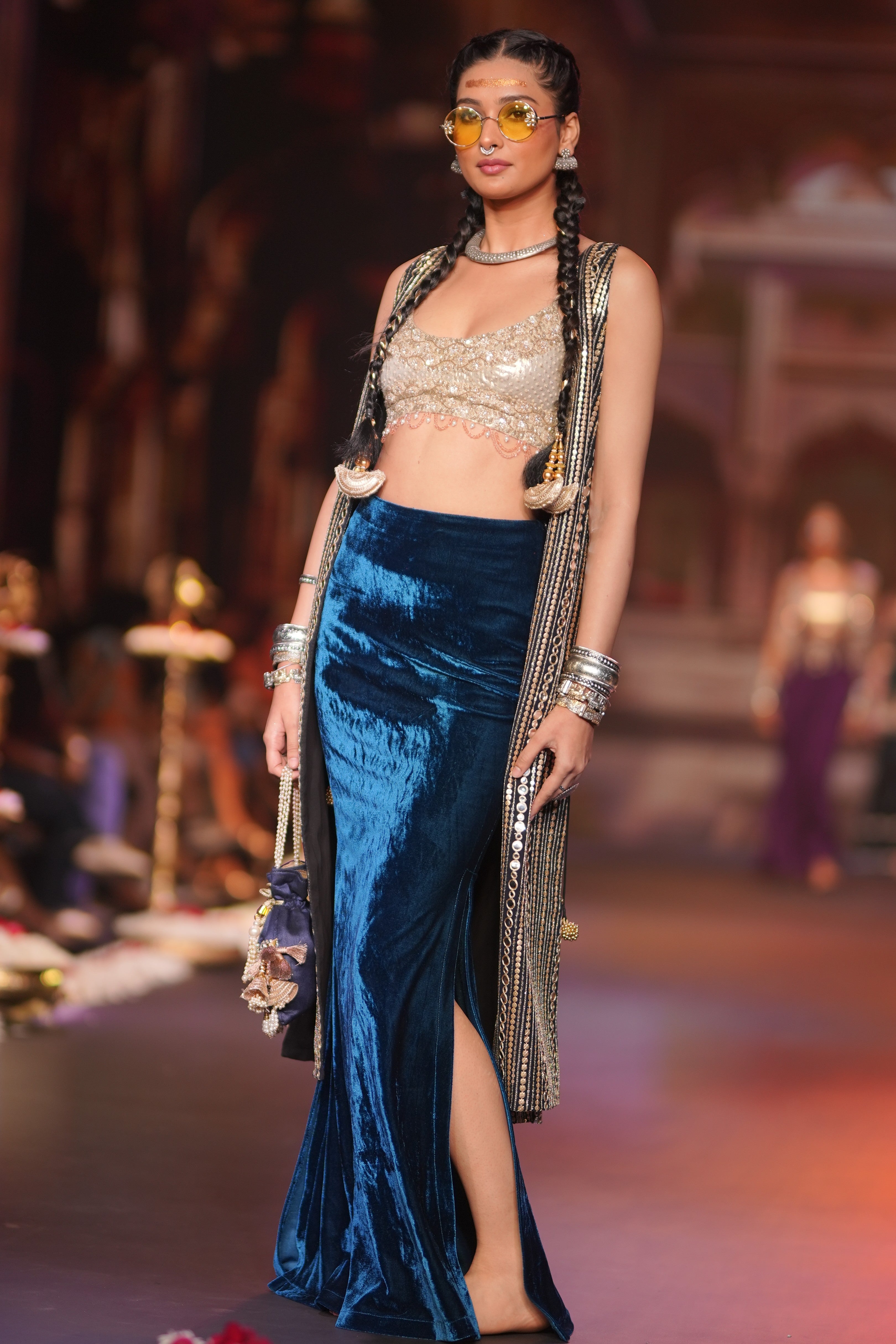 Purple embroidered with Srinathji print three- piece set