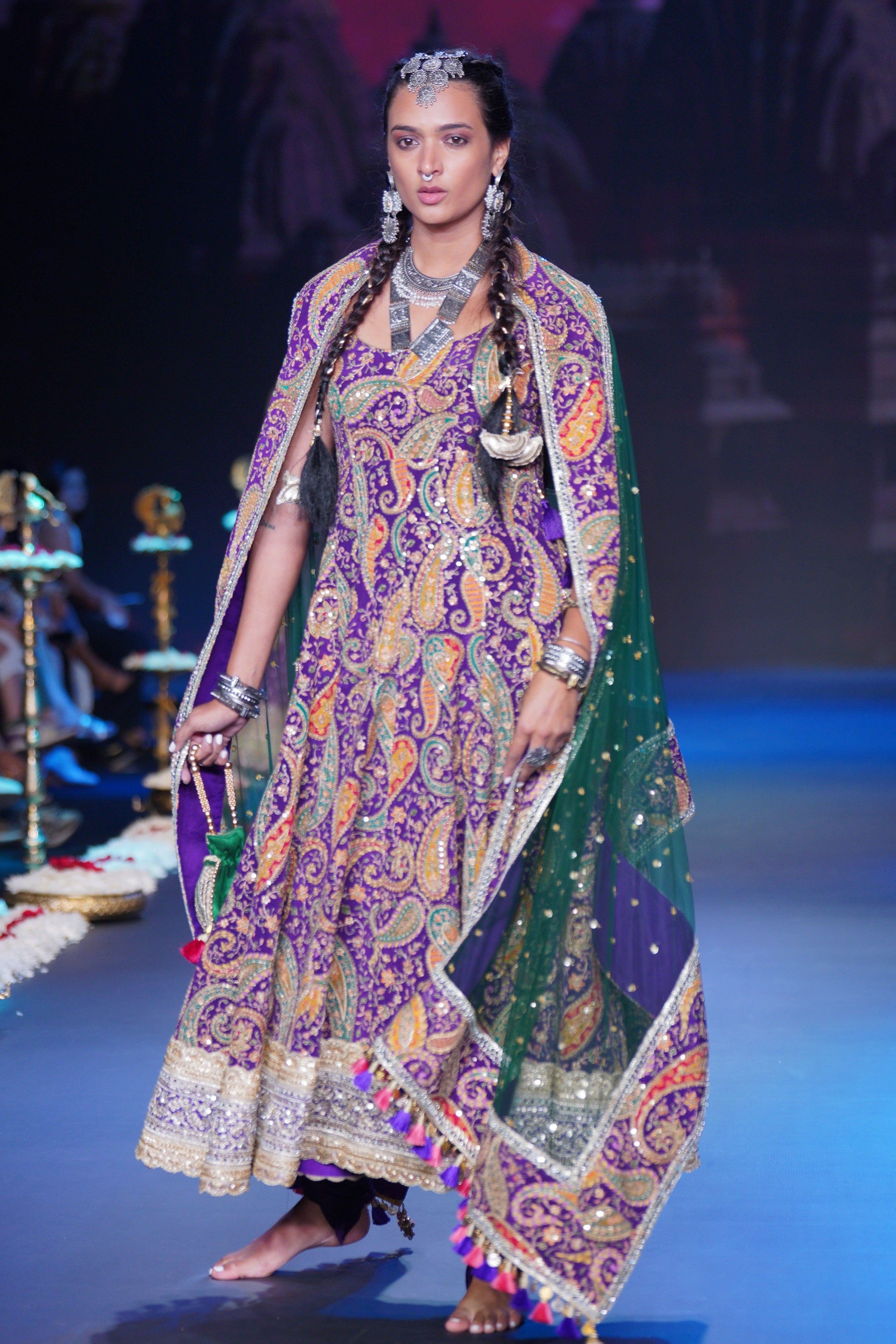 Paisley printed Anarkali set with srinathji print on dupatta