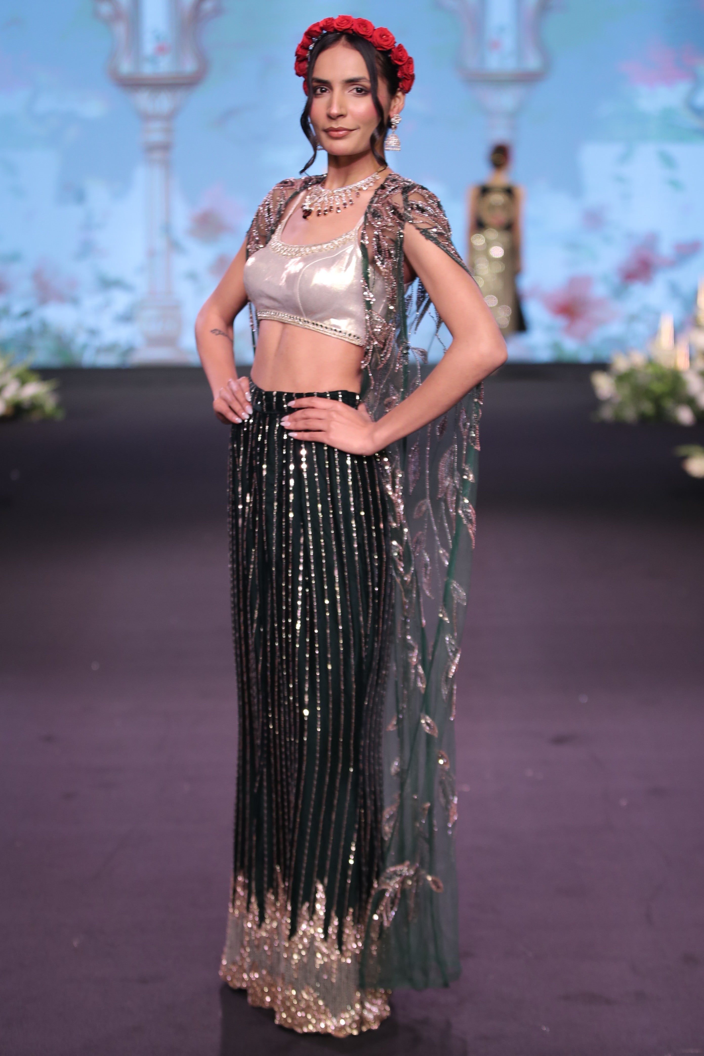 Two toned cutdana embroidered three- piece set