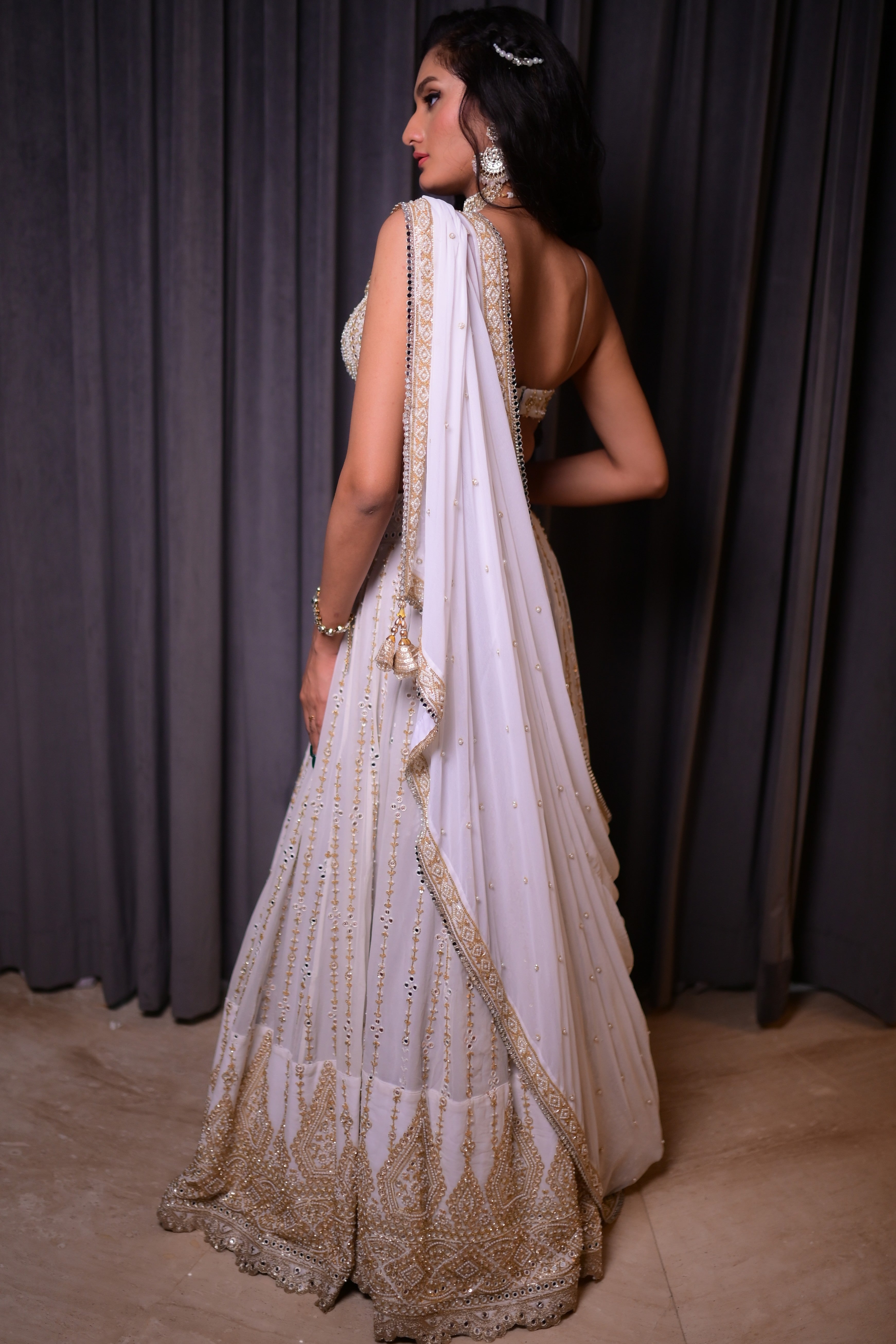 White embroidered lehenga set