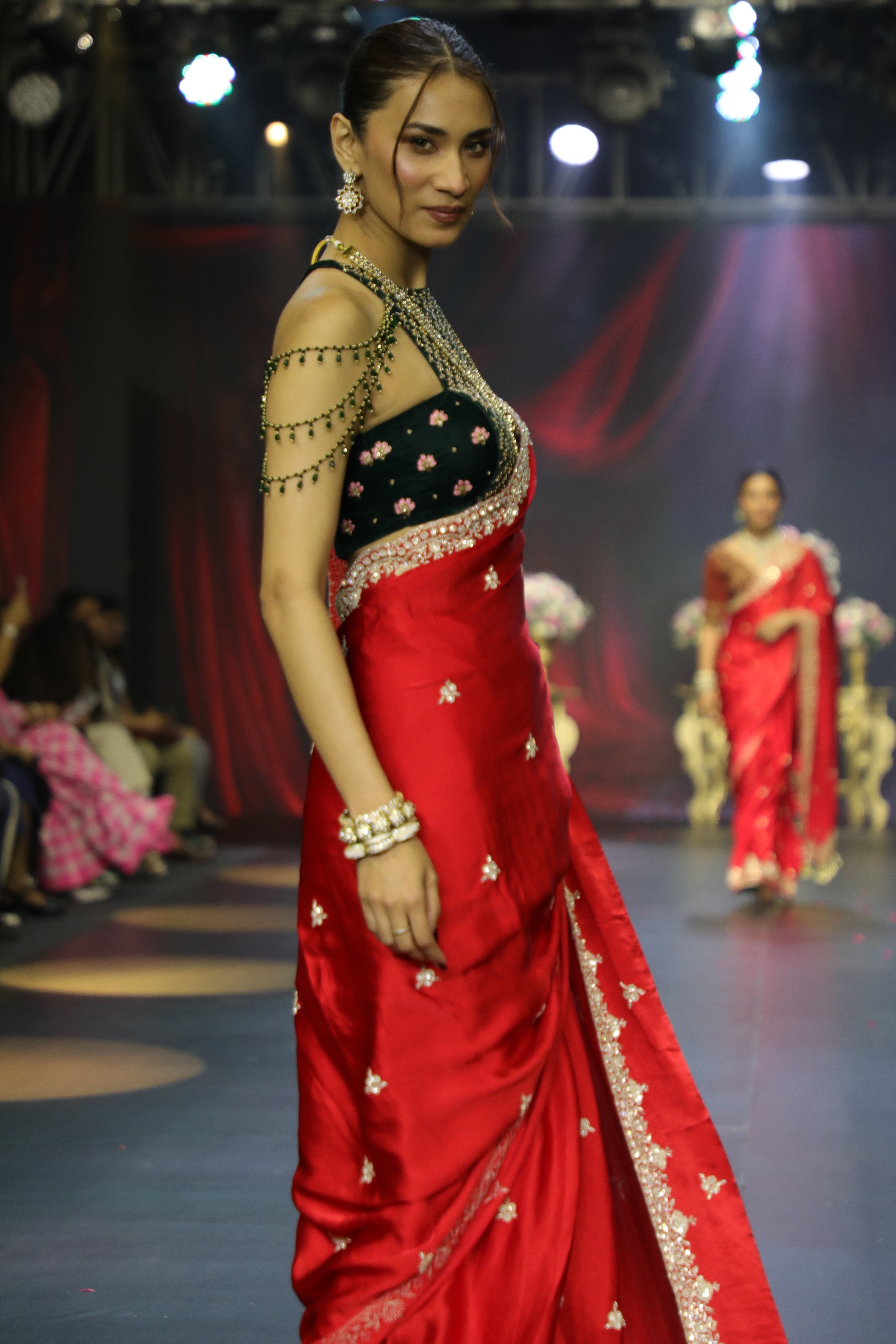 Red embroidered saree