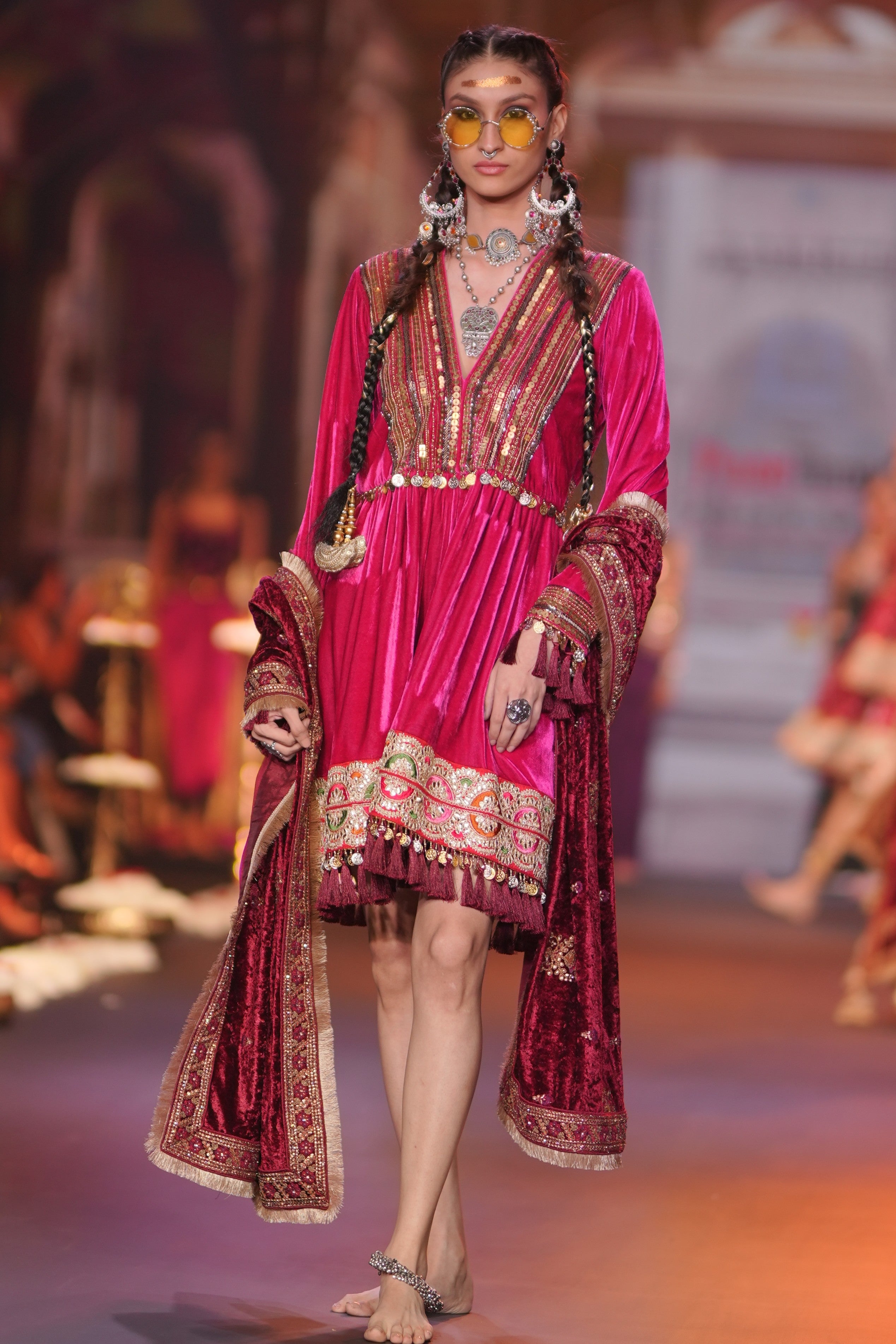Red dress with laxmiji embroidery at back
