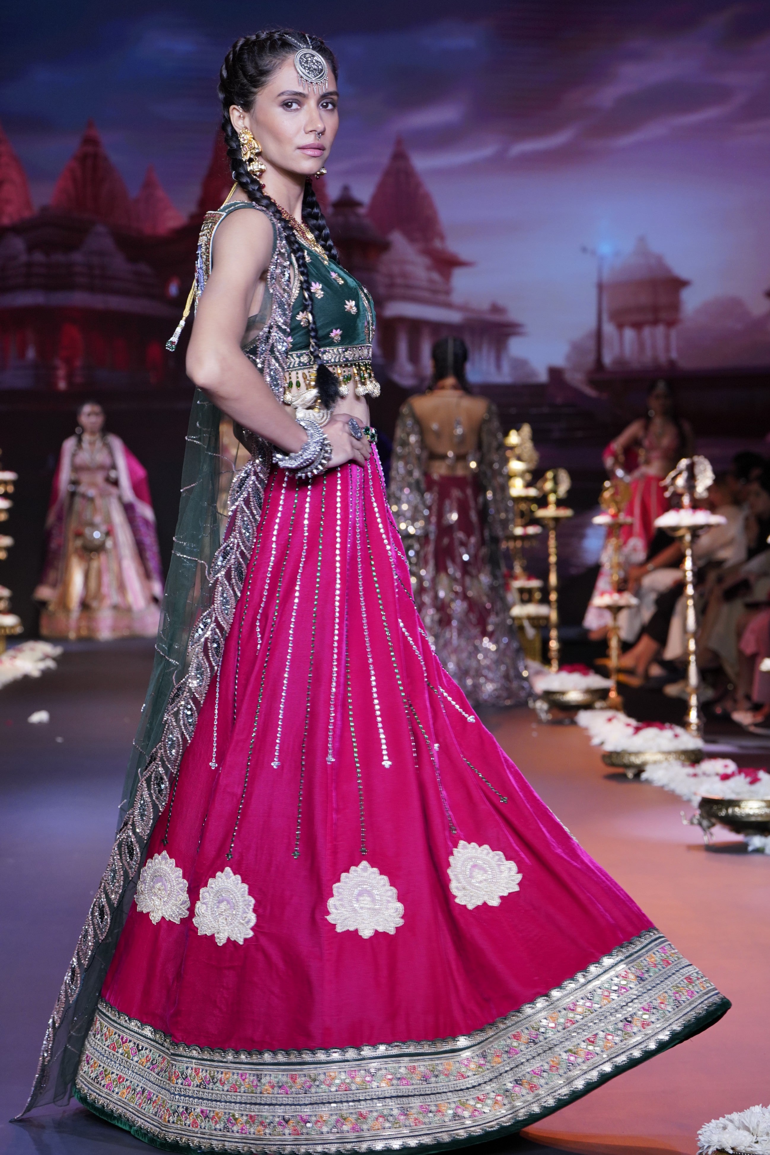 Dual tone lehenga set with jagannath print on cape