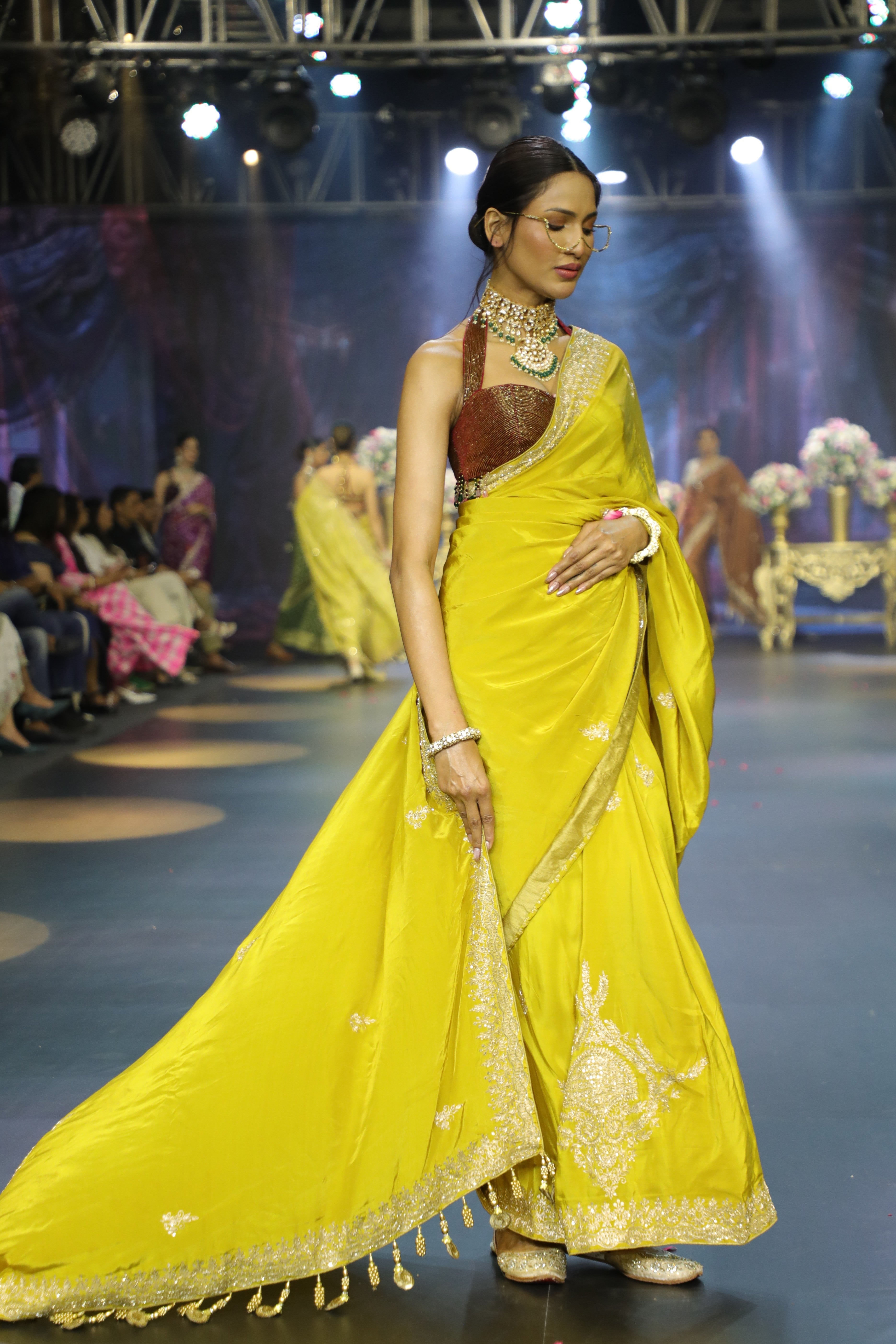 Mustard Yellow Crepe Saree