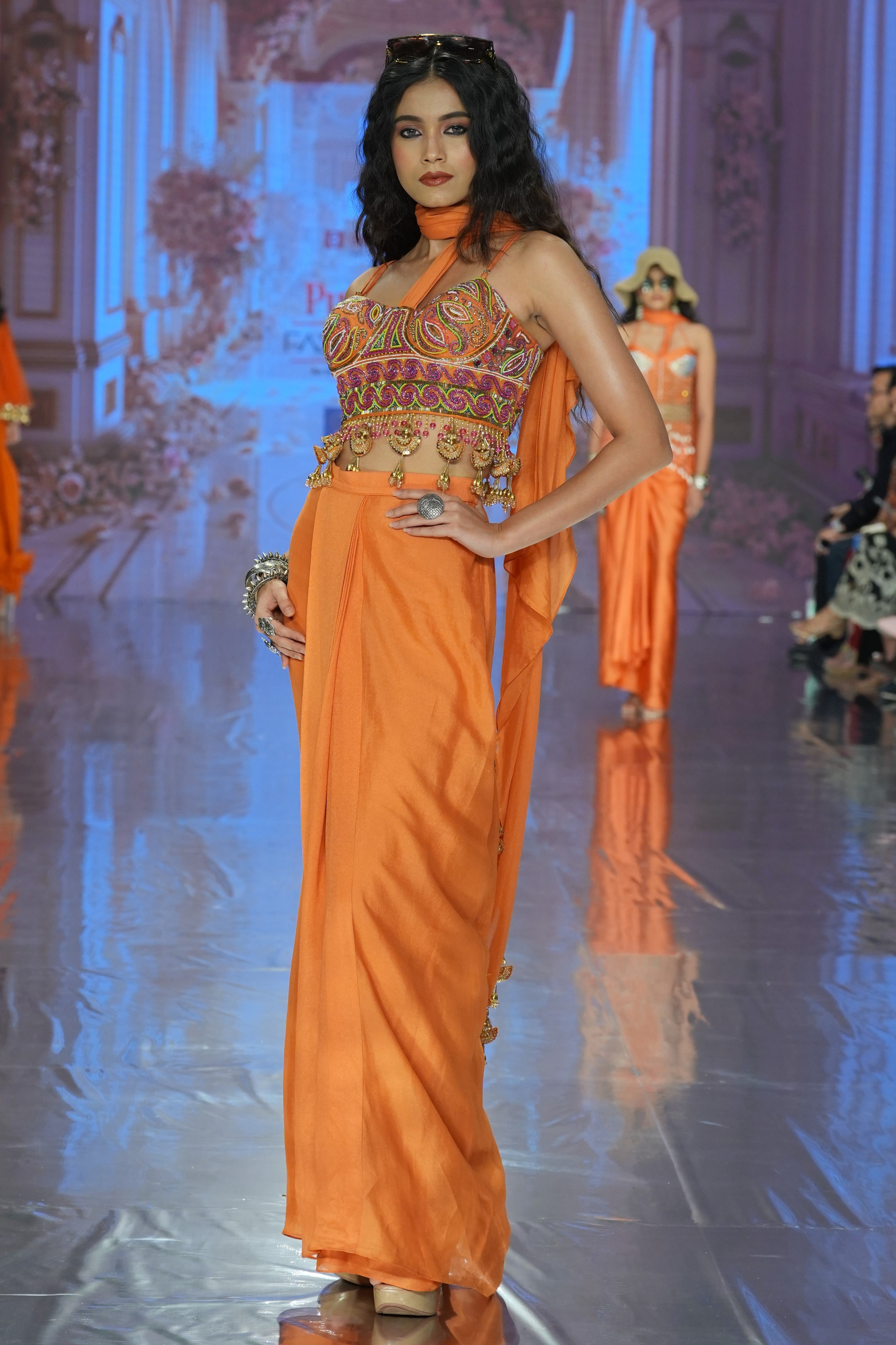 Front pleated skirt and blouse
