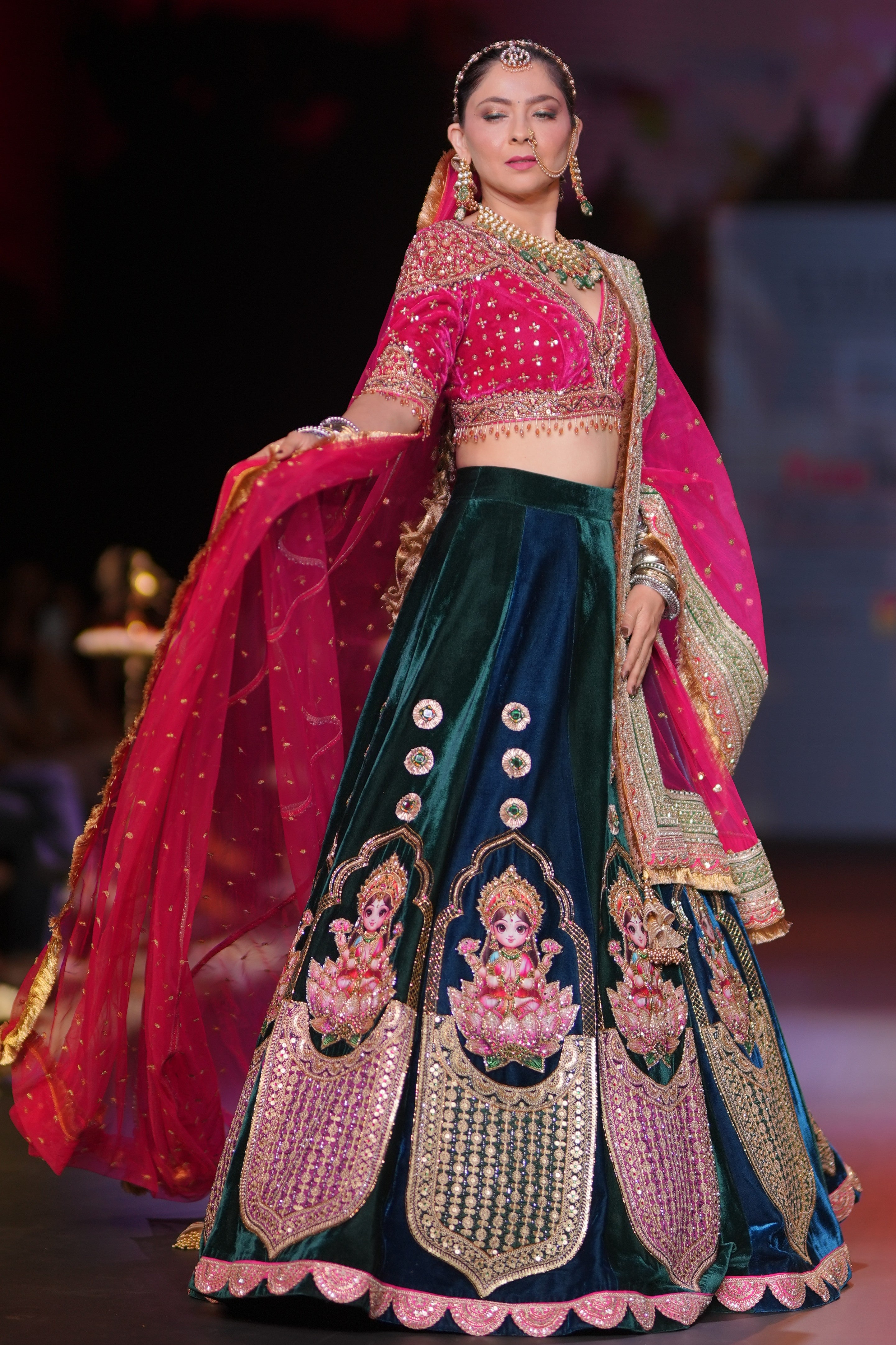 Two tone lehenga set with laxmiji print
