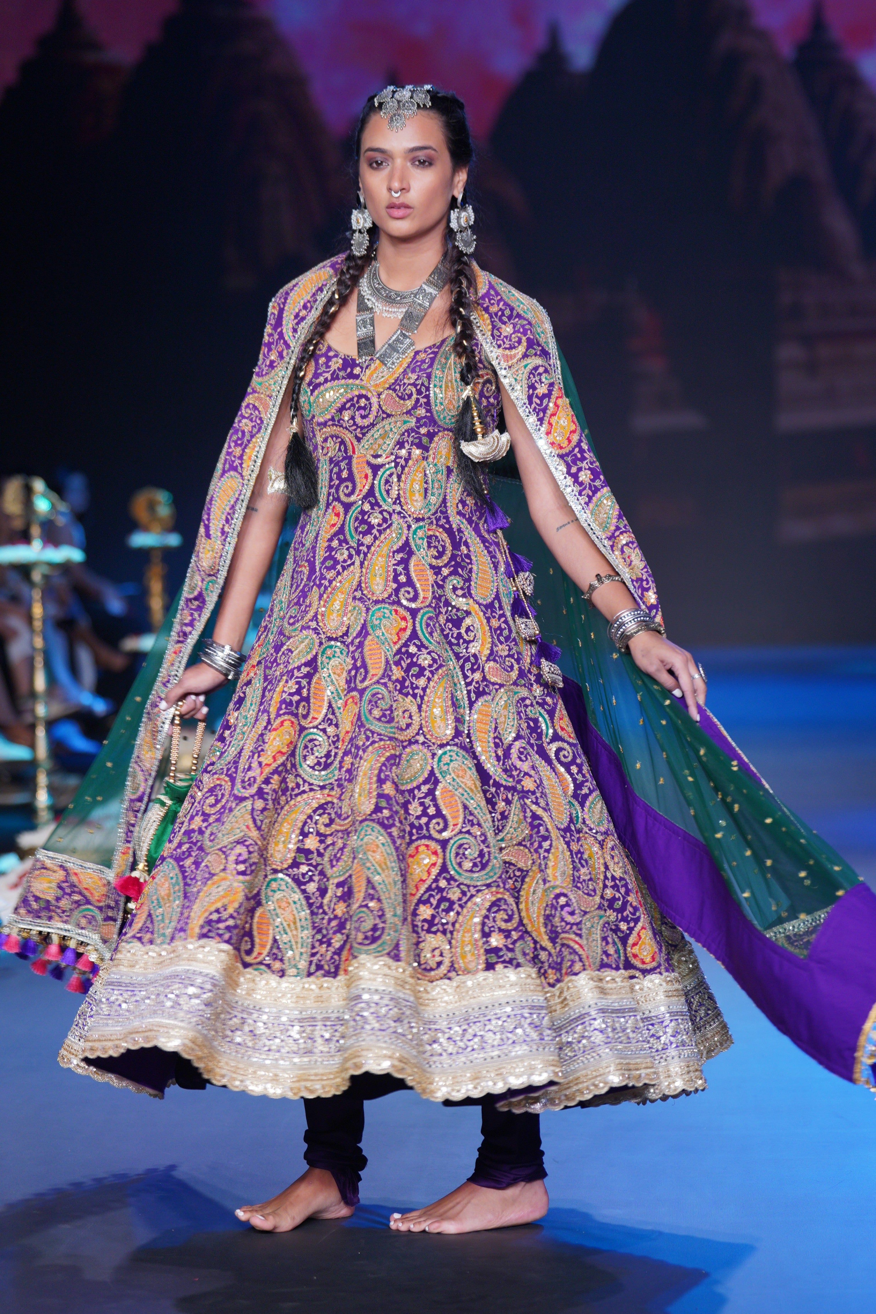 Paisley printed Anarkali set with srinathji print on dupatta