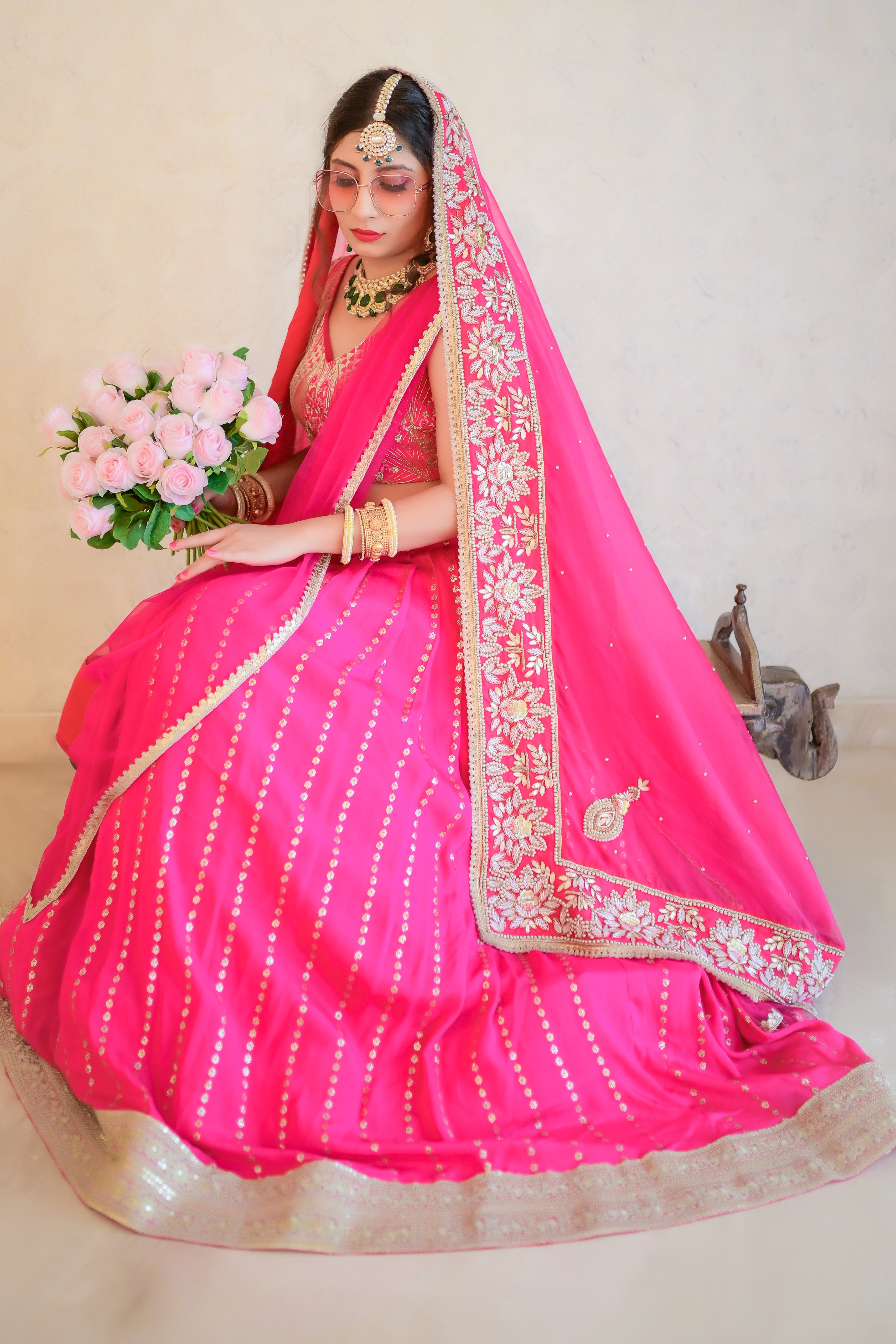 Pink cutdana embroidered lehenga set