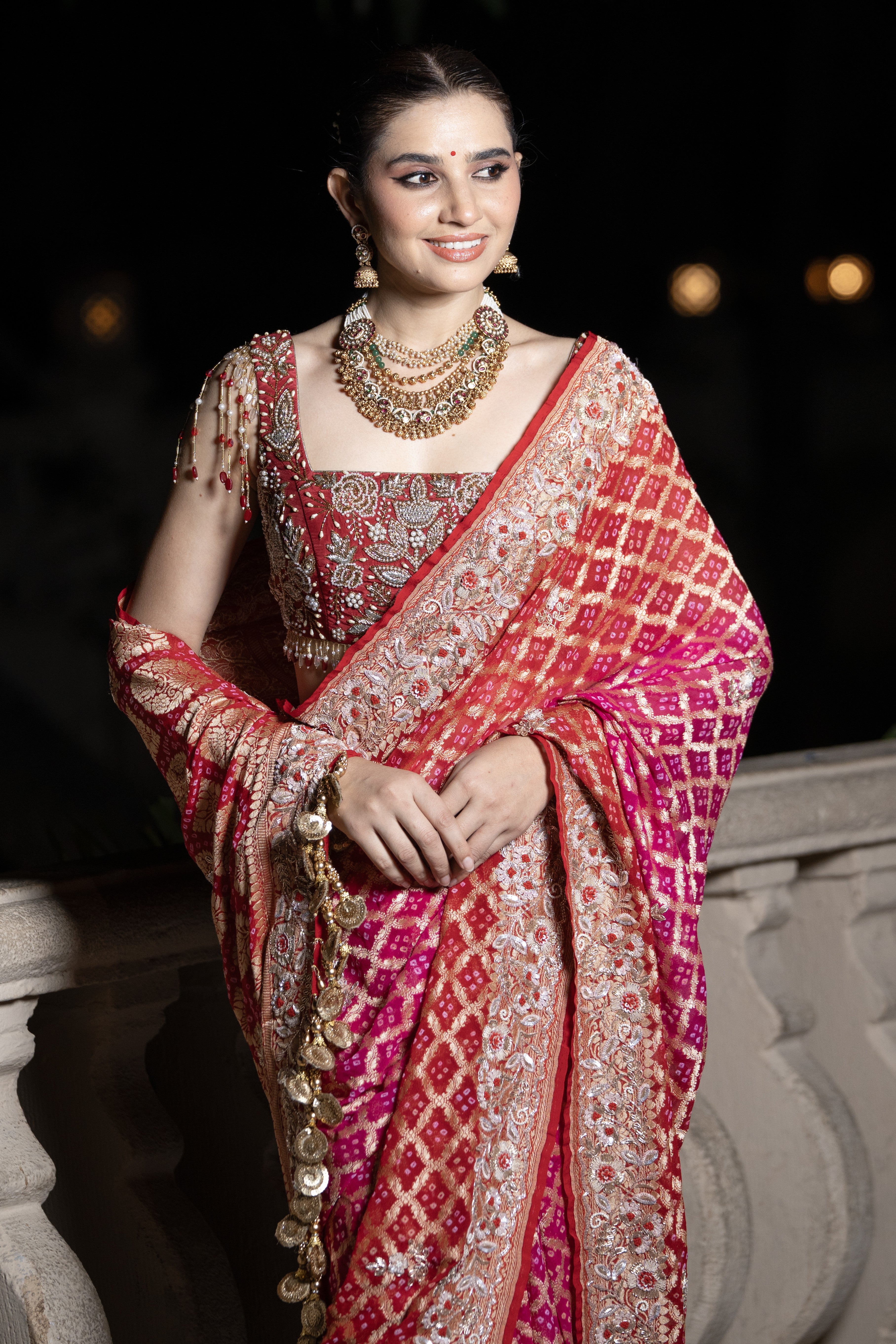 Deep magenta embroidered saree