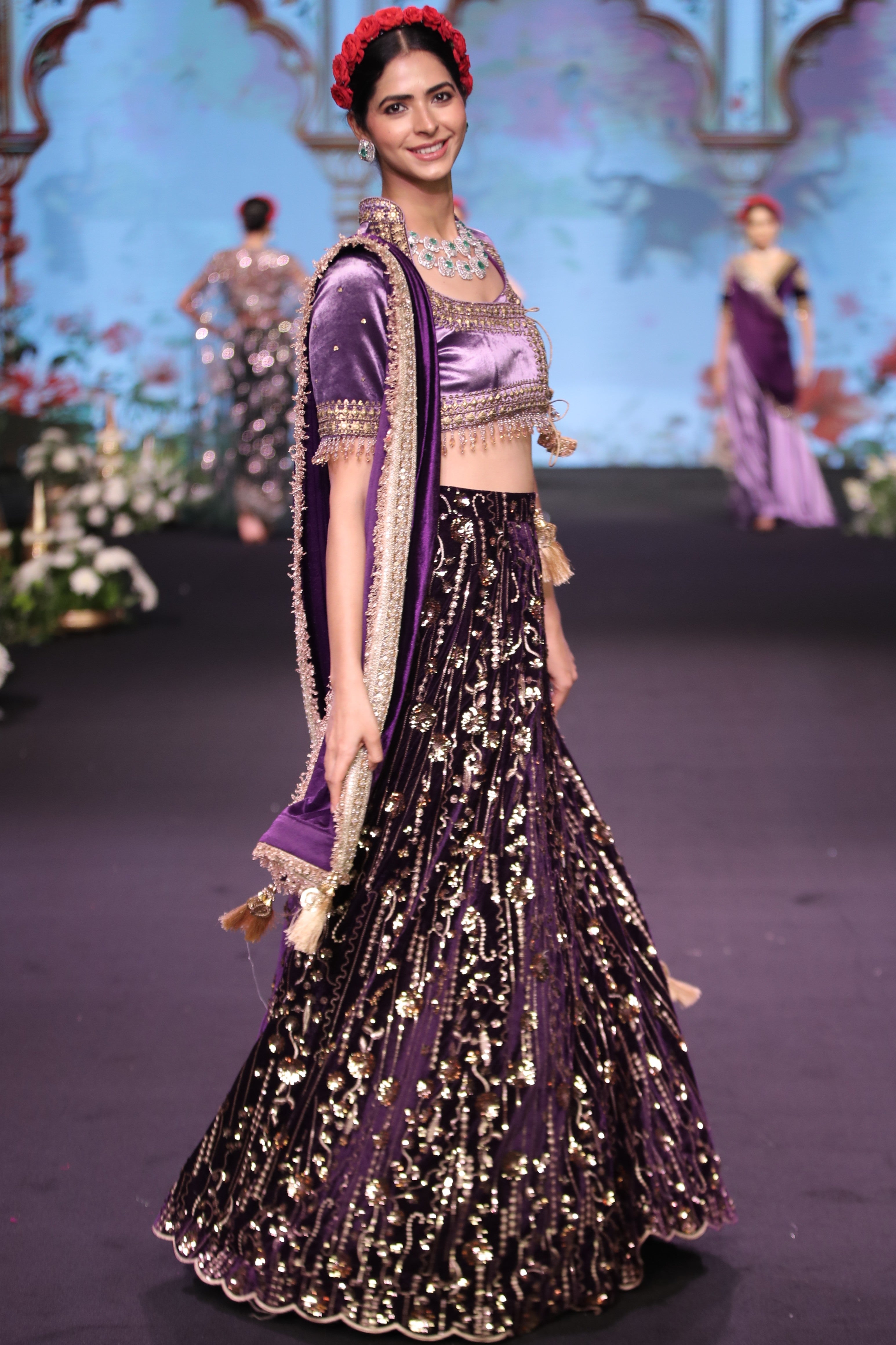 Violet sequin embroidered lehenga set
