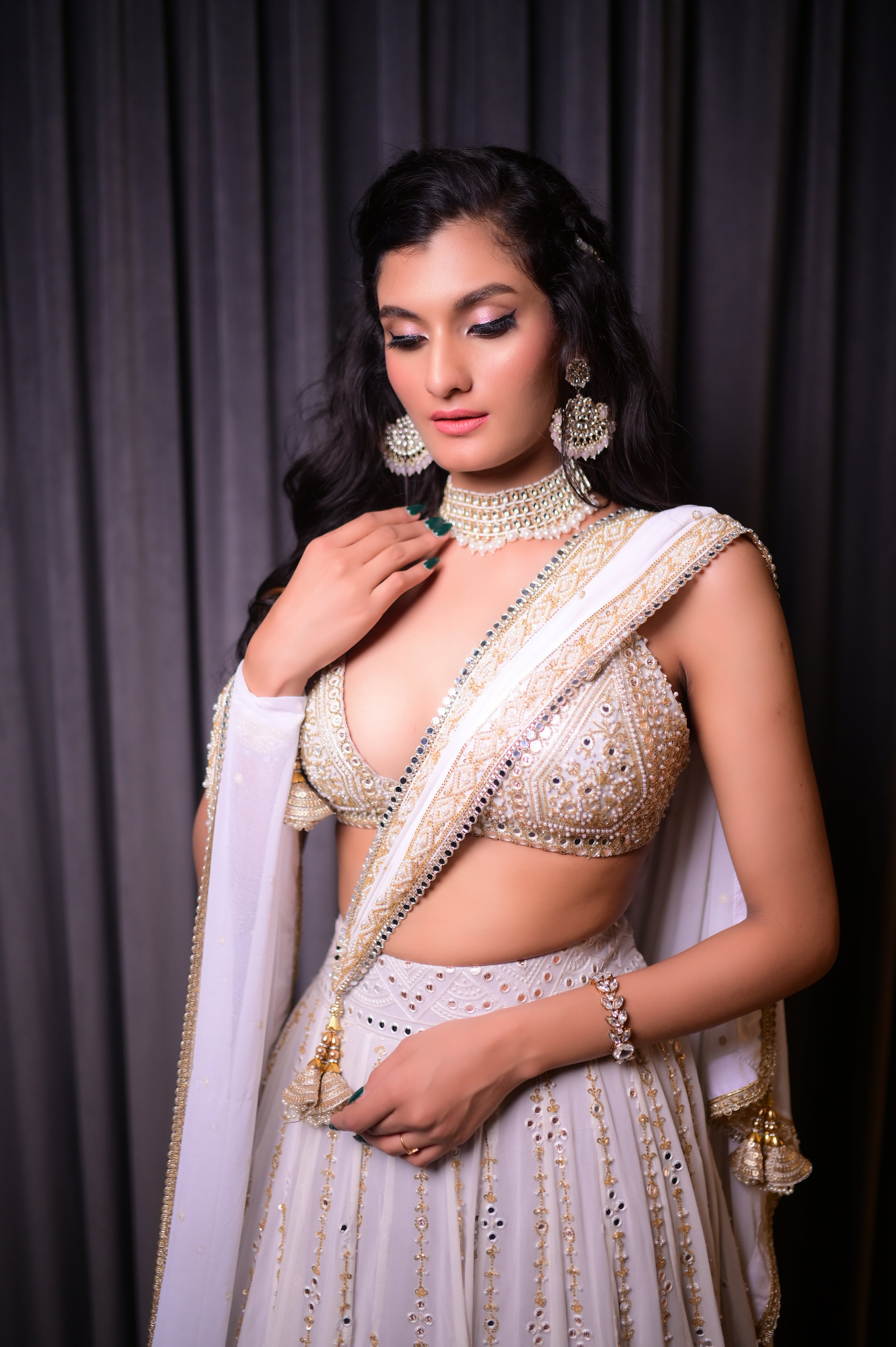 White embroidered lehenga set