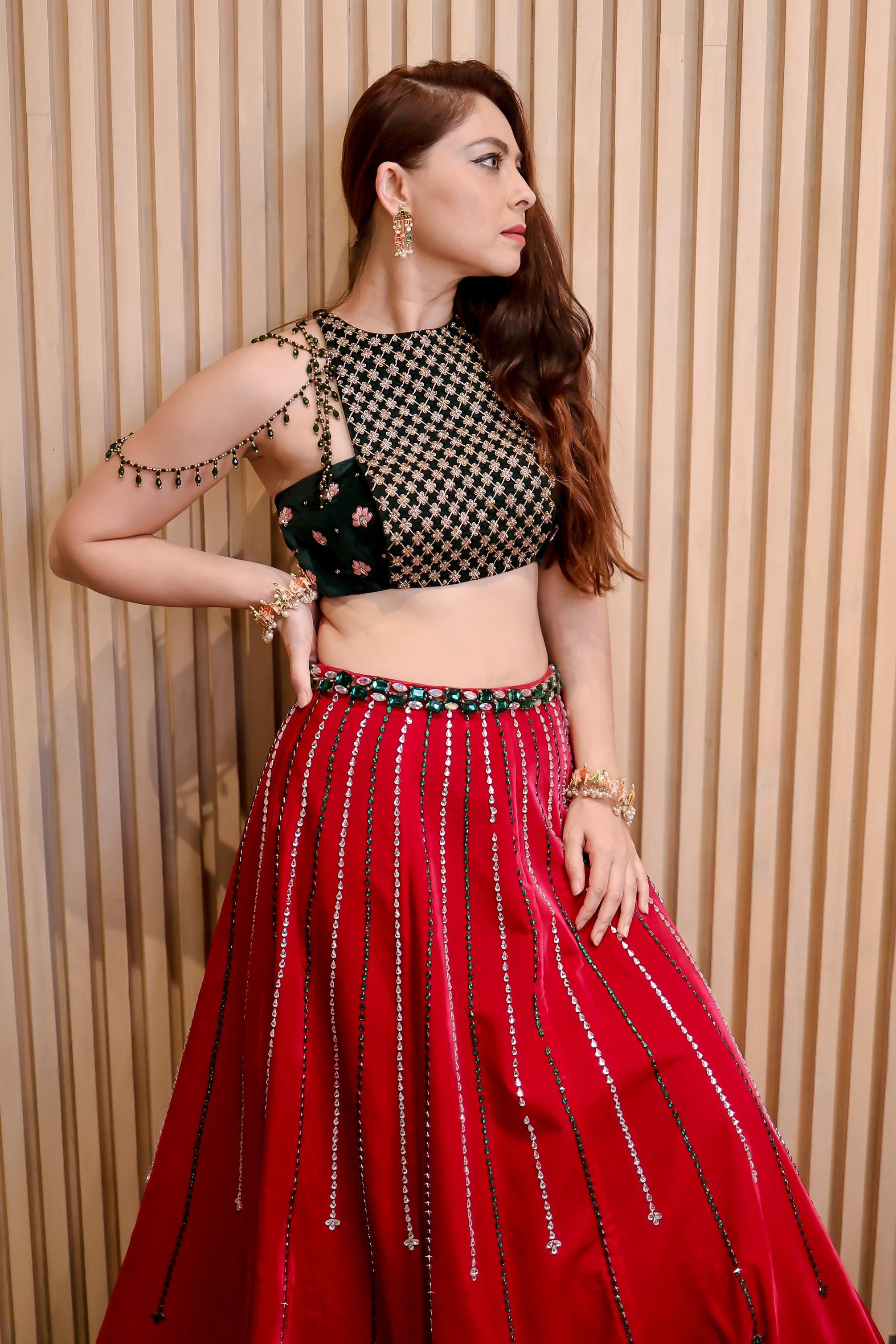 Two toned green embroidered Lehenga set