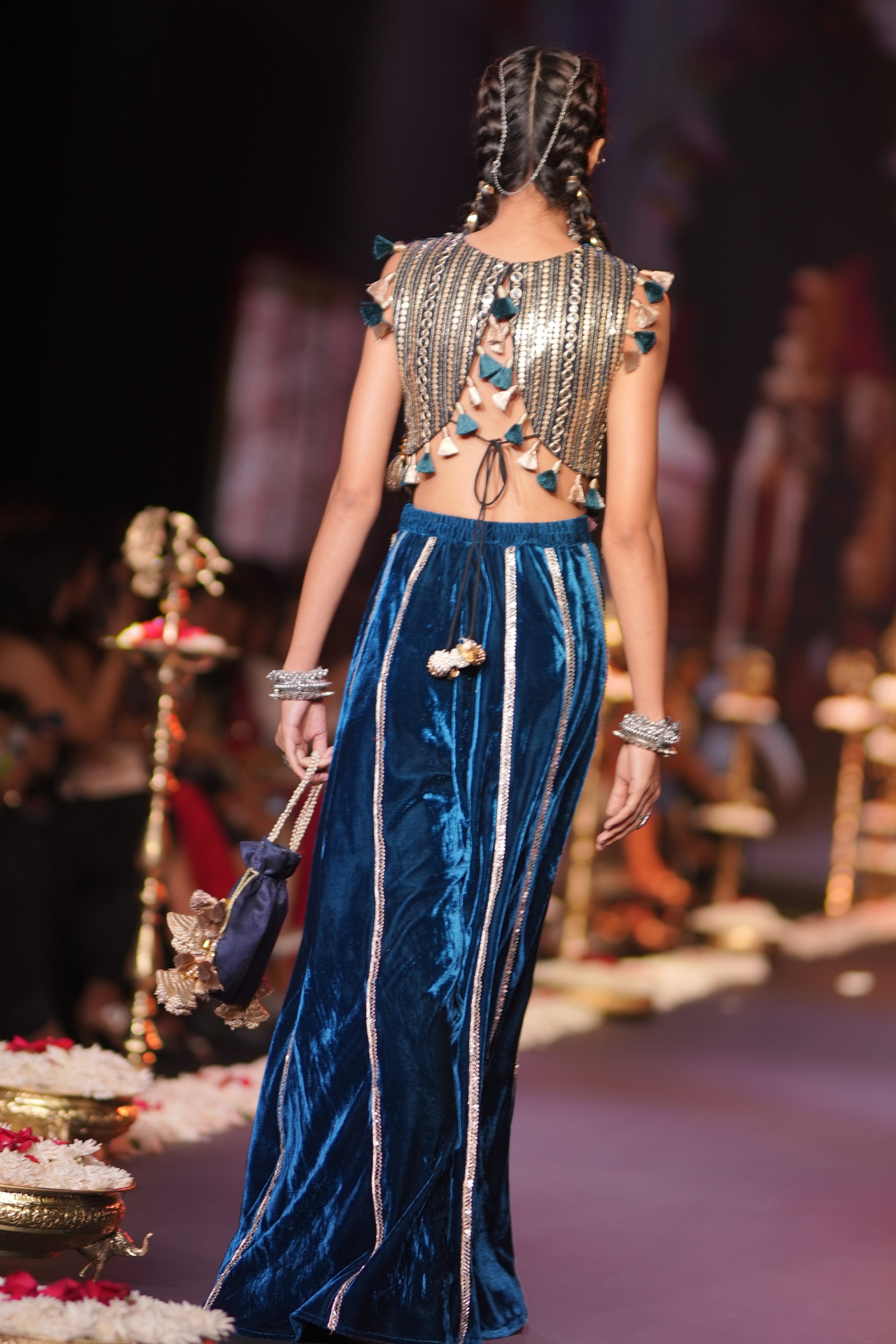 Blue embroidered with Srinathji print palazzo set