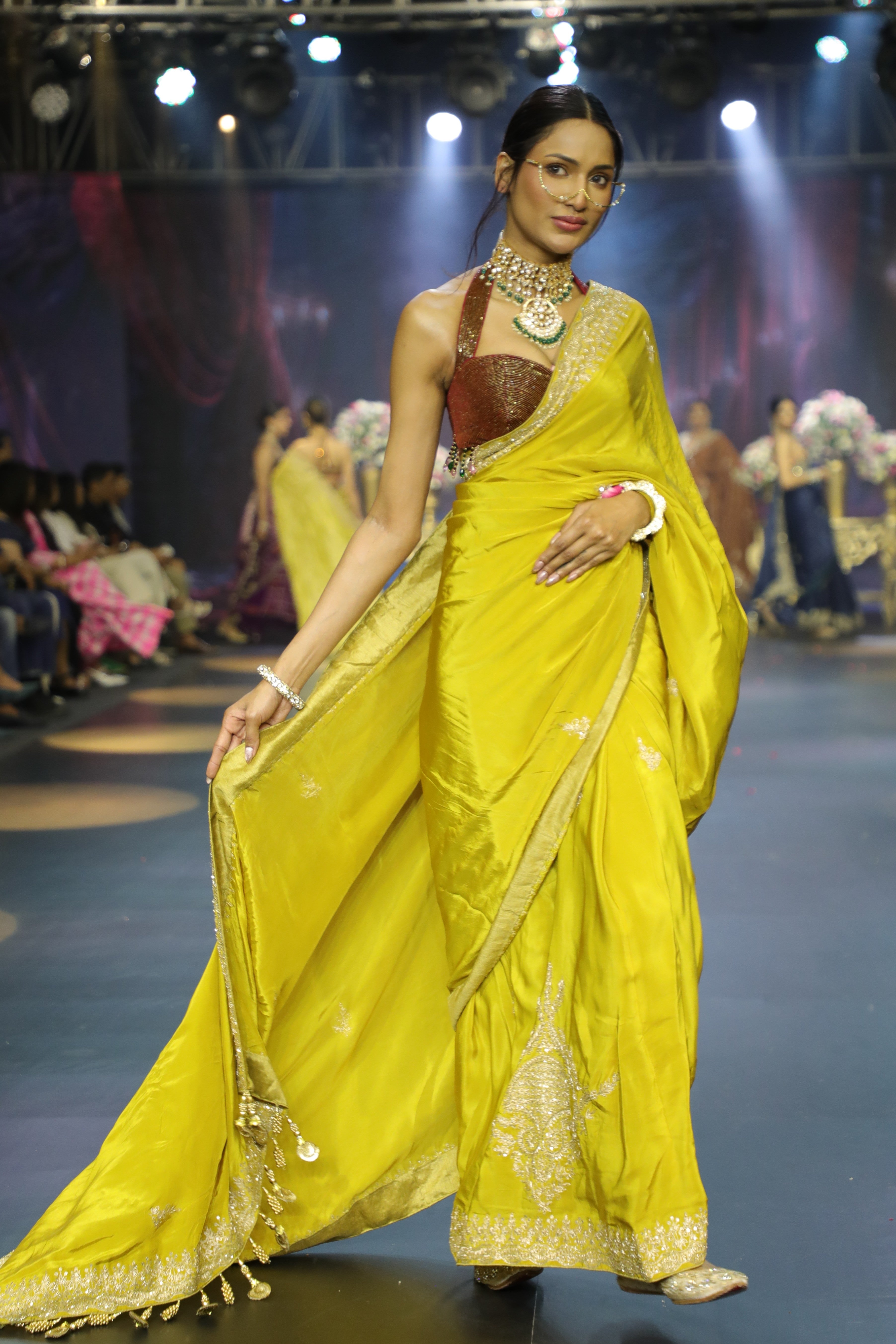 Mustard Yellow Crepe Saree