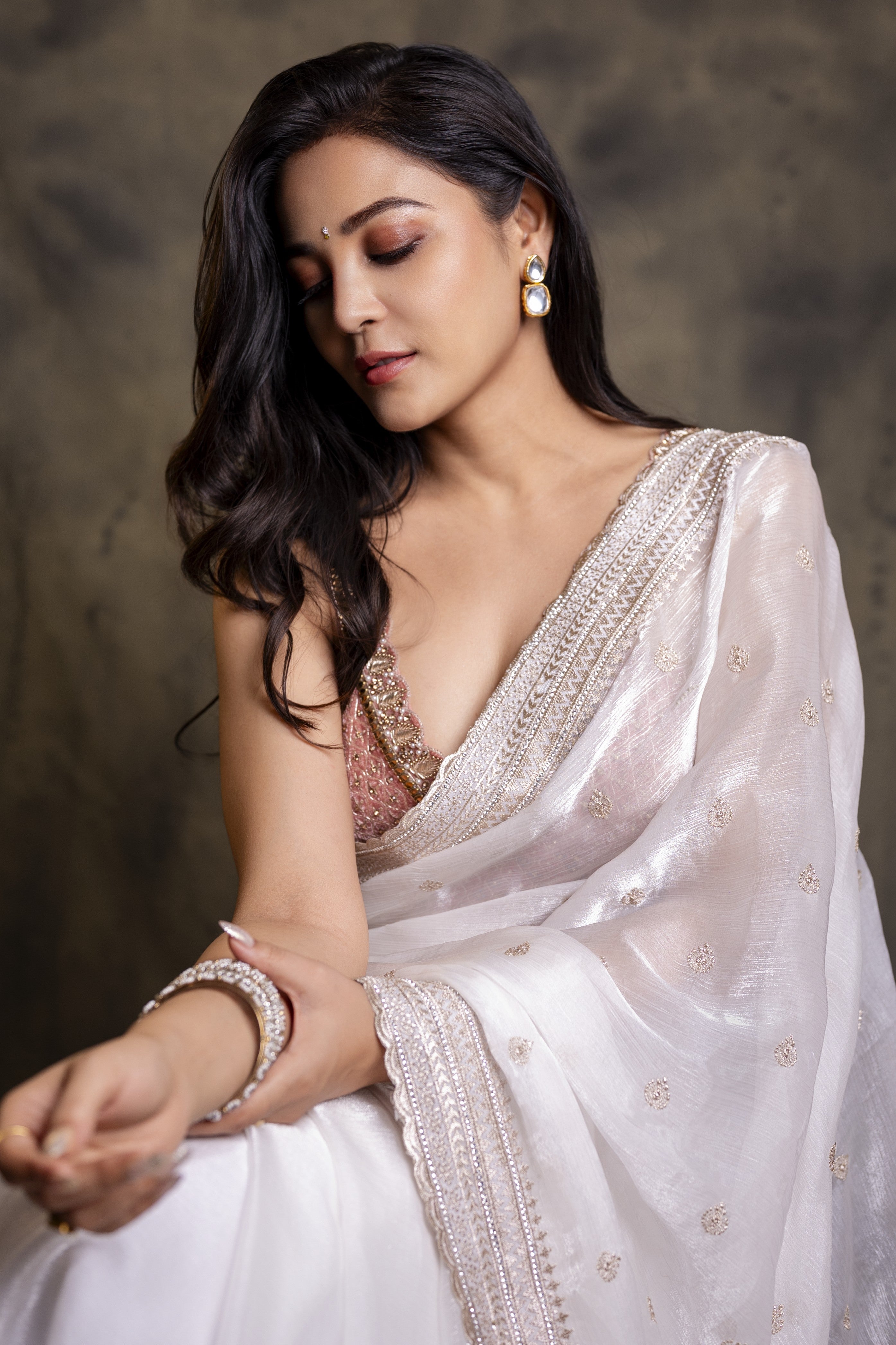 Ivory tissue silk saree set