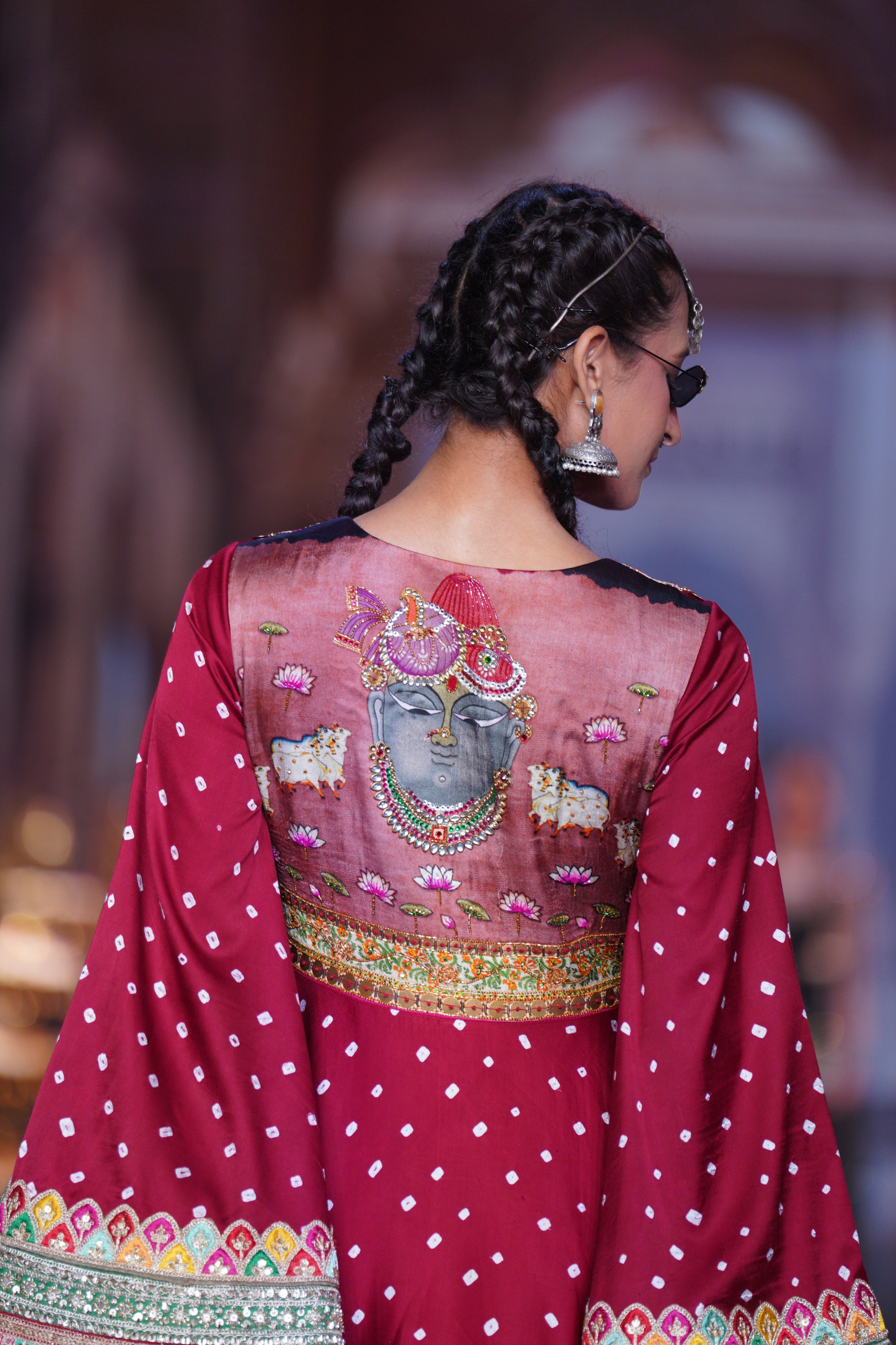 Red bandhani dress with srinathji print
