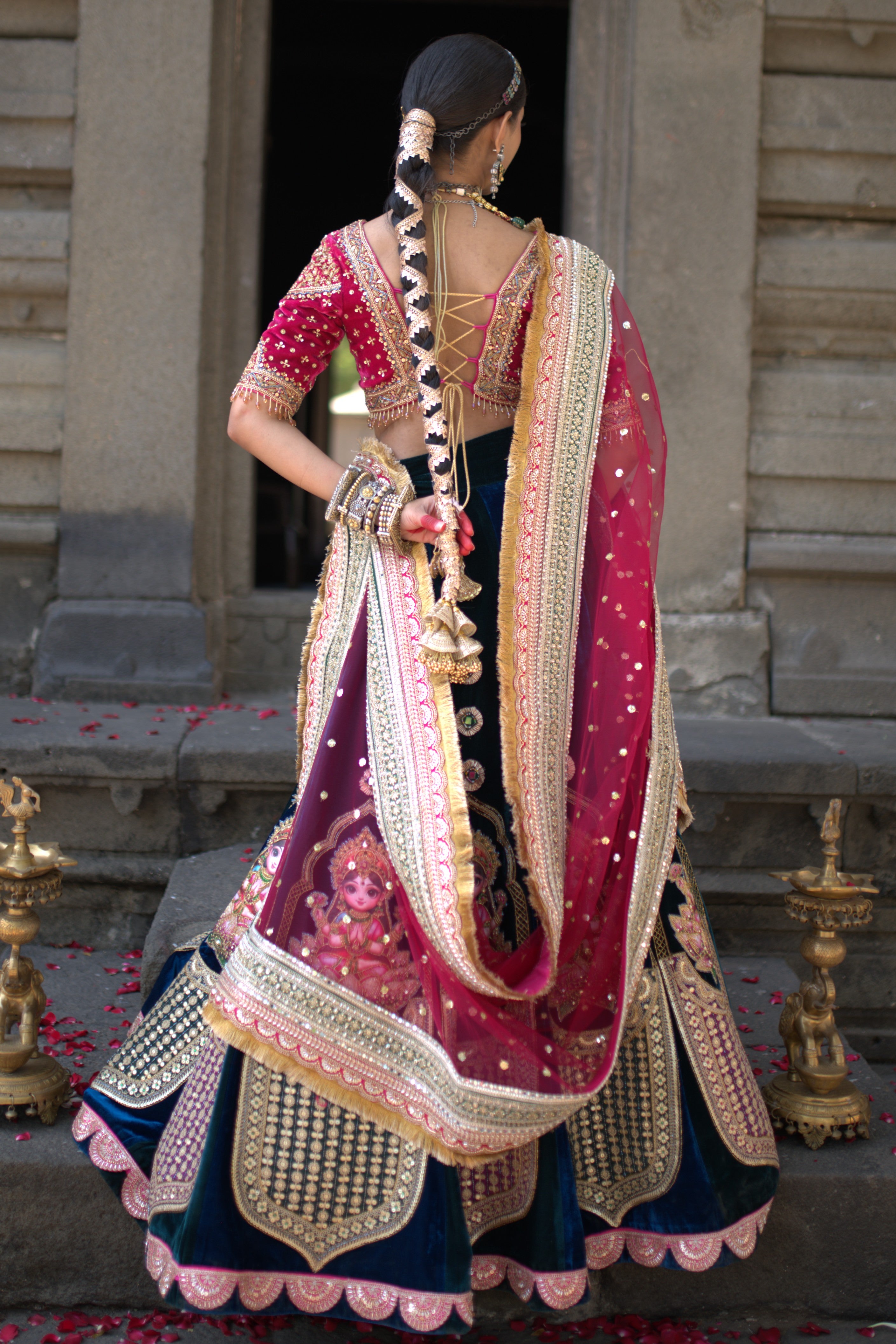 Two tone lehenga set with laxmiji print